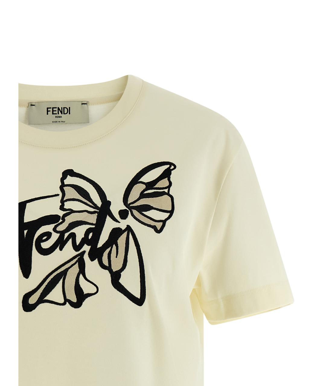 FENDI Бежевая хлопковая футболка, фото 3