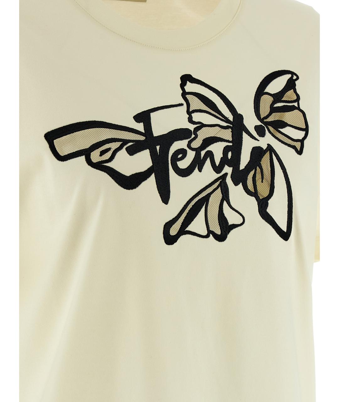 FENDI Бежевая хлопковая футболка, фото 4