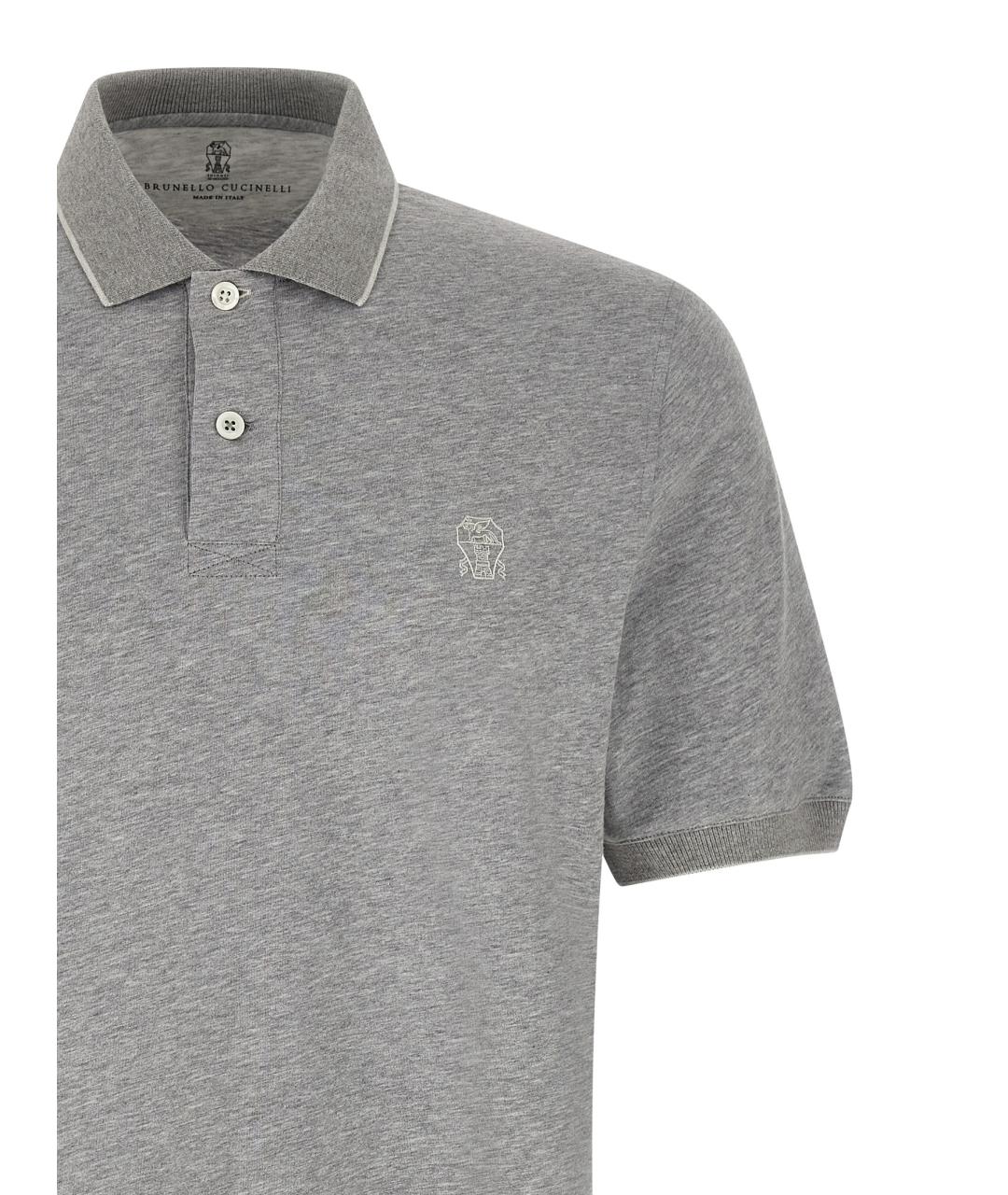 BRUNELLO CUCINELLI Серое хлопковое поло с коротким рукавом, фото 3