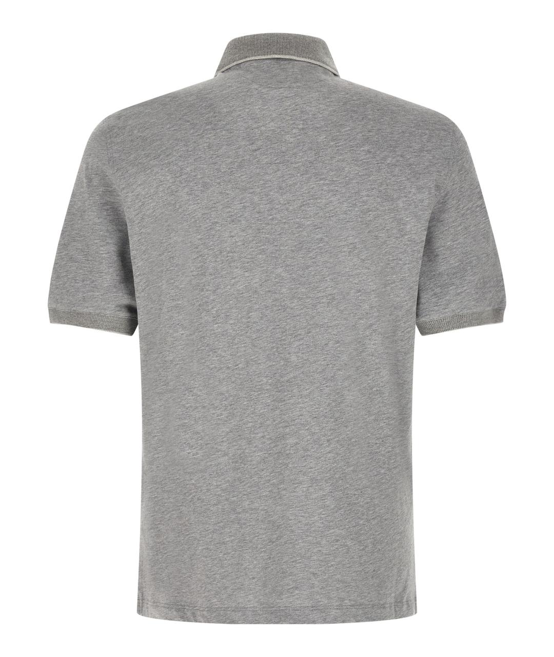 BRUNELLO CUCINELLI Серое хлопковое поло с коротким рукавом, фото 2