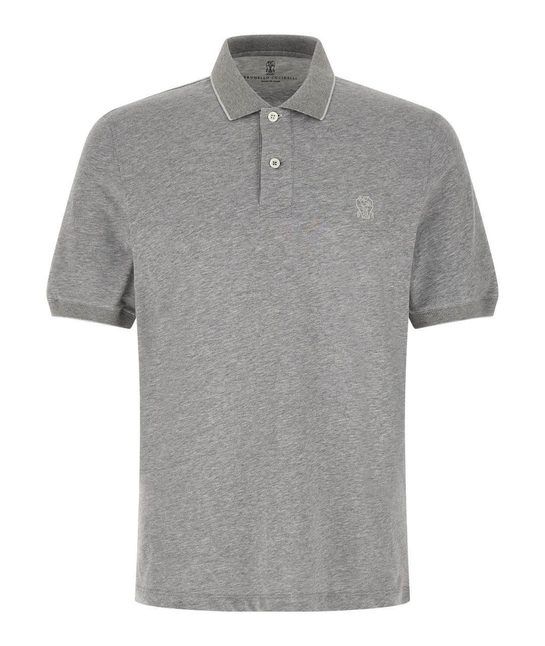 BRUNELLO CUCINELLI Серое хлопковое поло с коротким рукавом, фото 1