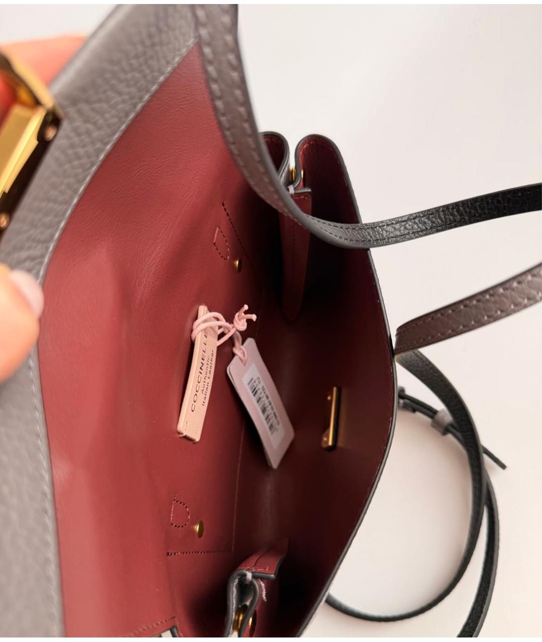 COCCINELLE Серая кожаная сумка через плечо, фото 5