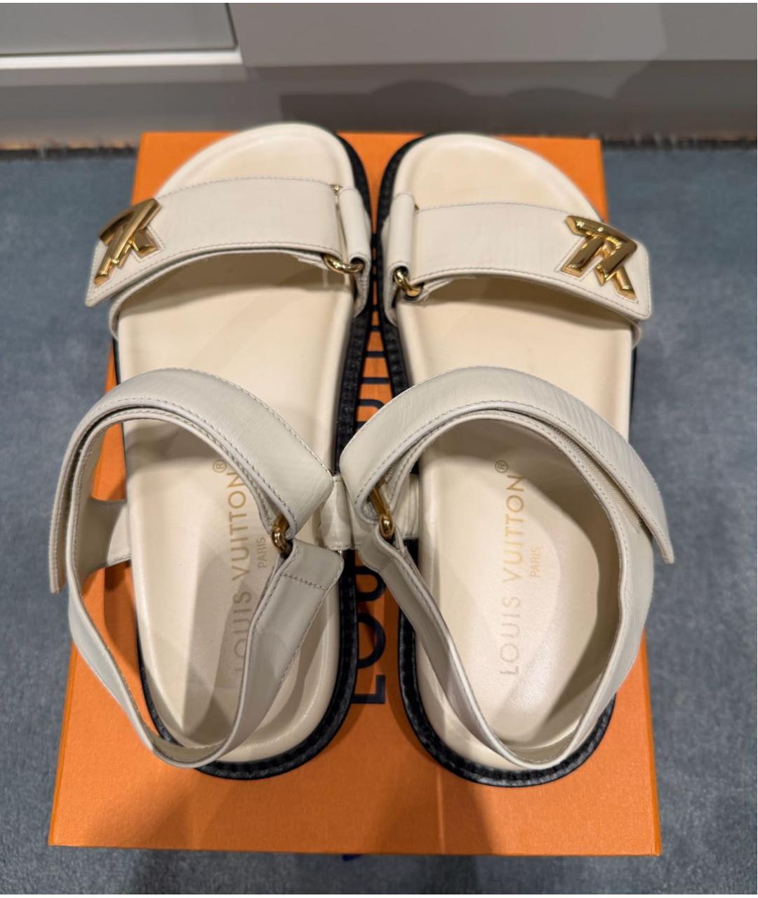 LOUIS VUITTON Белые кожаные босоножки, фото 4