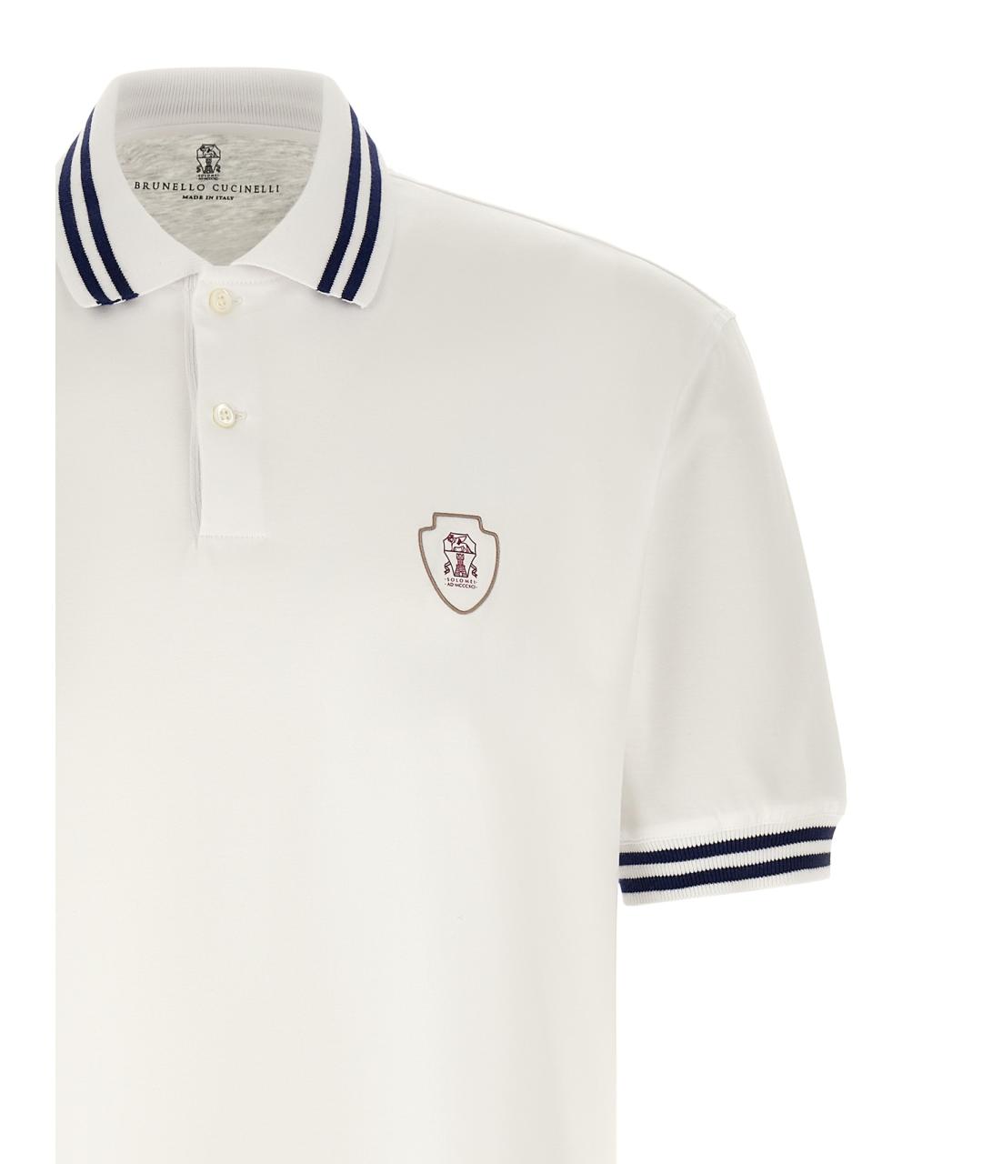 BRUNELLO CUCINELLI Белое хлопковое поло с коротким рукавом, фото 3