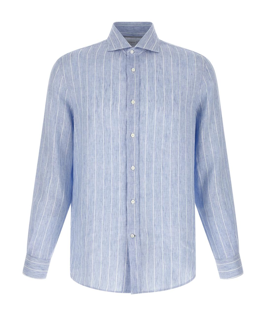 BRUNELLO CUCINELLI Голубая льняная кэжуал рубашка, фото 1