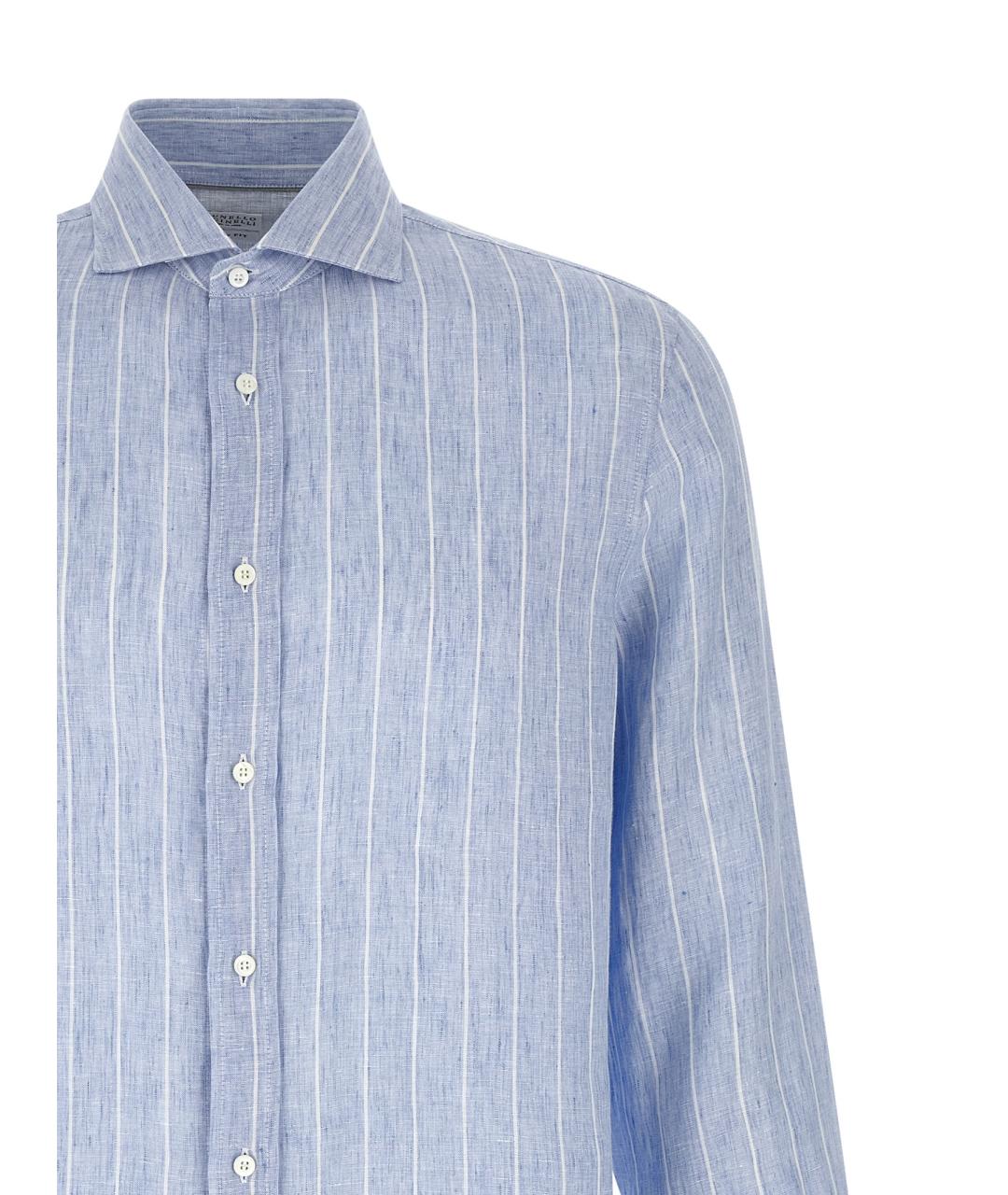 BRUNELLO CUCINELLI Голубая льняная кэжуал рубашка, фото 3