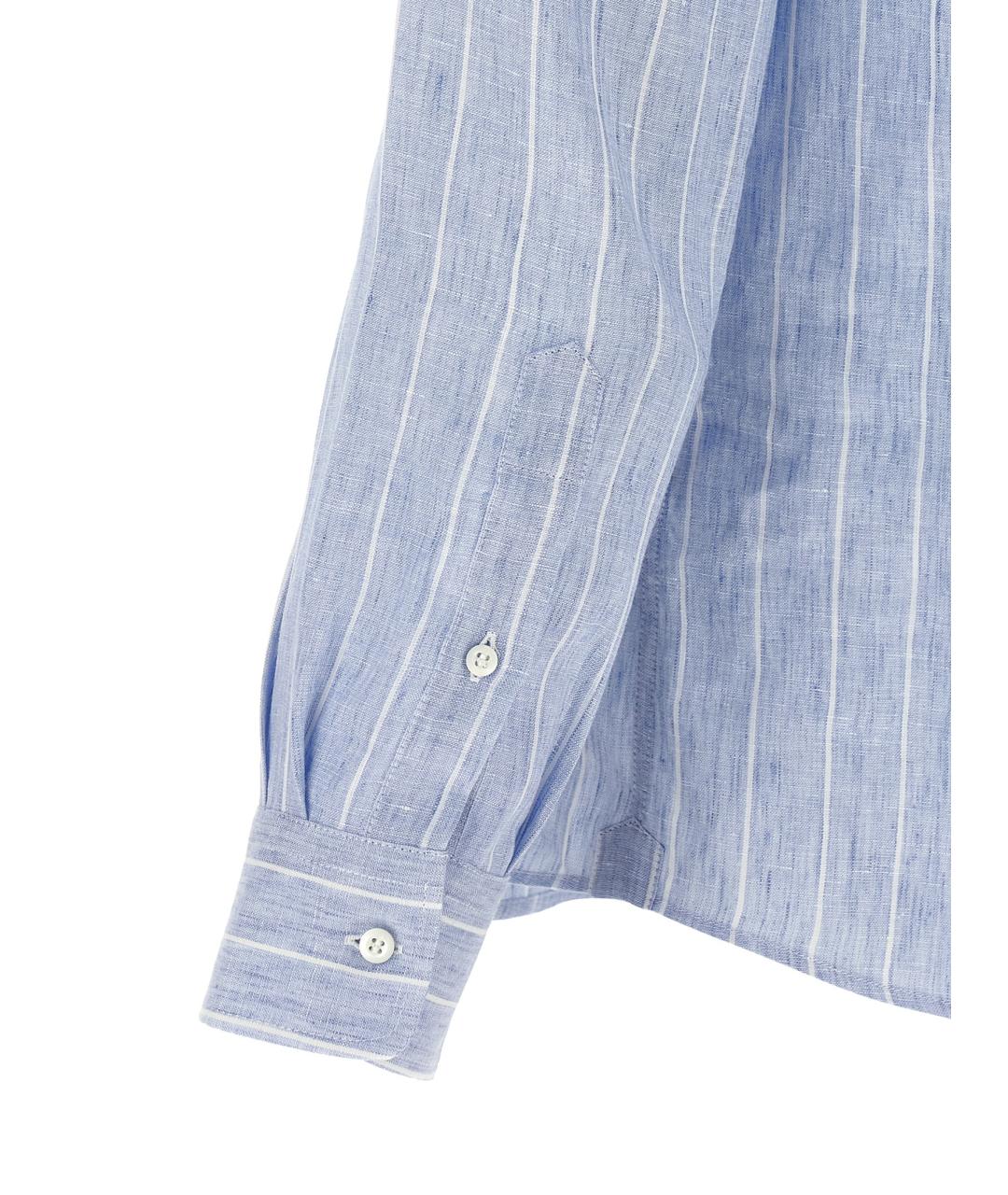 BRUNELLO CUCINELLI Голубая льняная кэжуал рубашка, фото 4