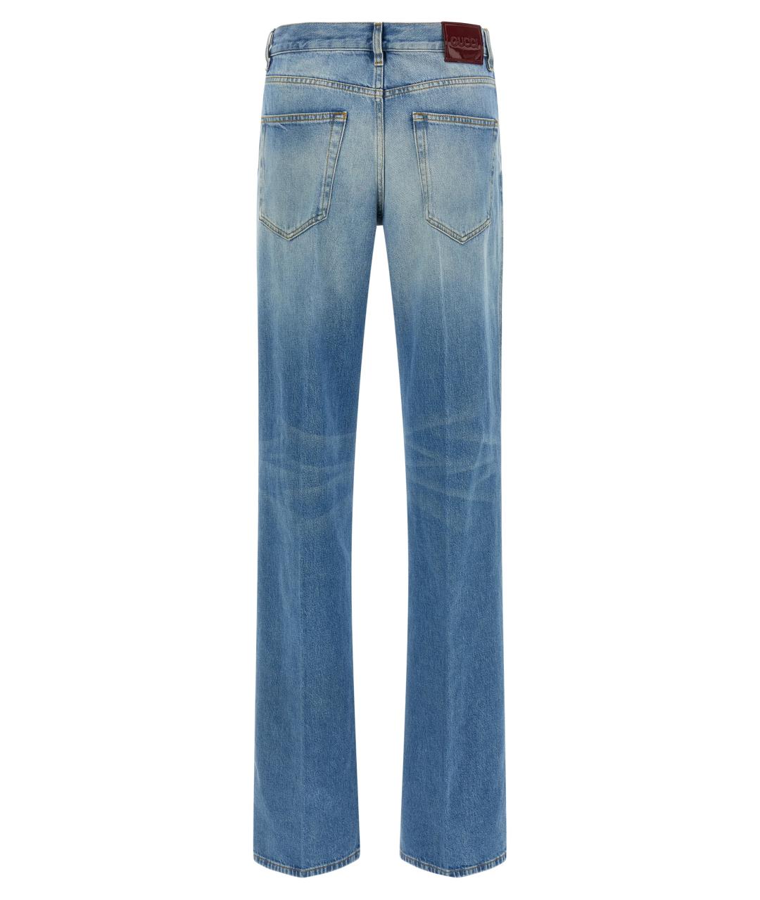GUCCI Голубые хлопковые прямые джинсы, фото 2