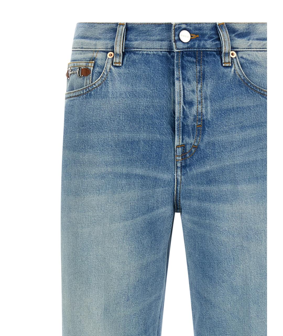 GUCCI Голубые хлопковые прямые джинсы, фото 3
