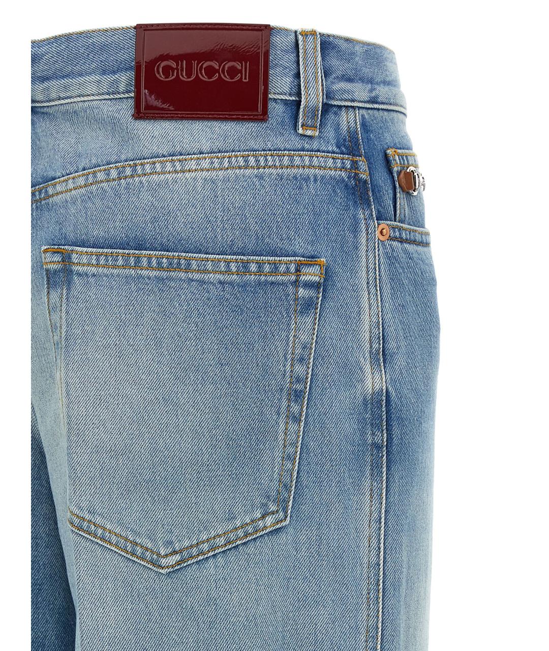 GUCCI Голубые хлопковые прямые джинсы, фото 4