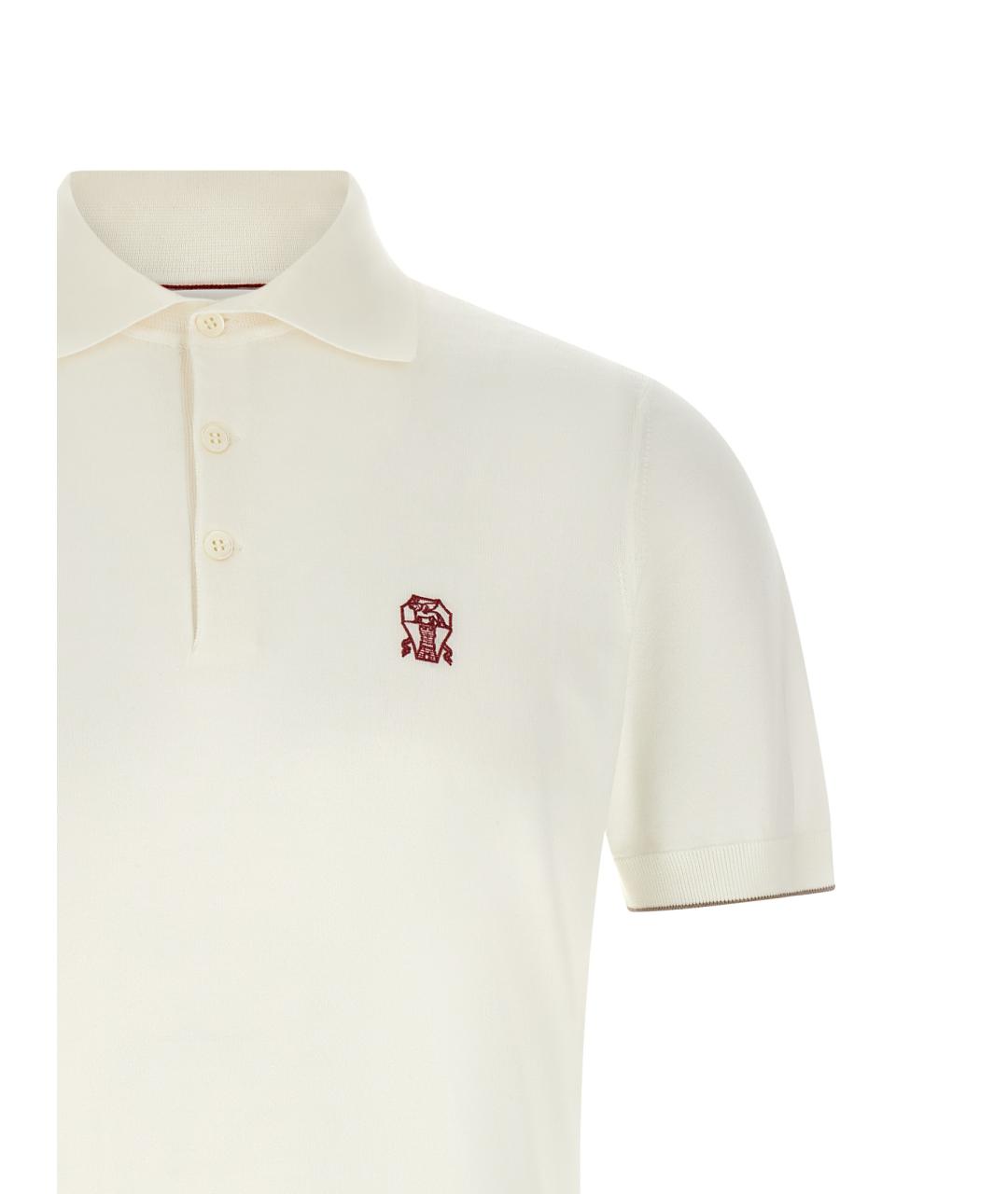 BRUNELLO CUCINELLI Белое хлопковое поло с коротким рукавом, фото 3