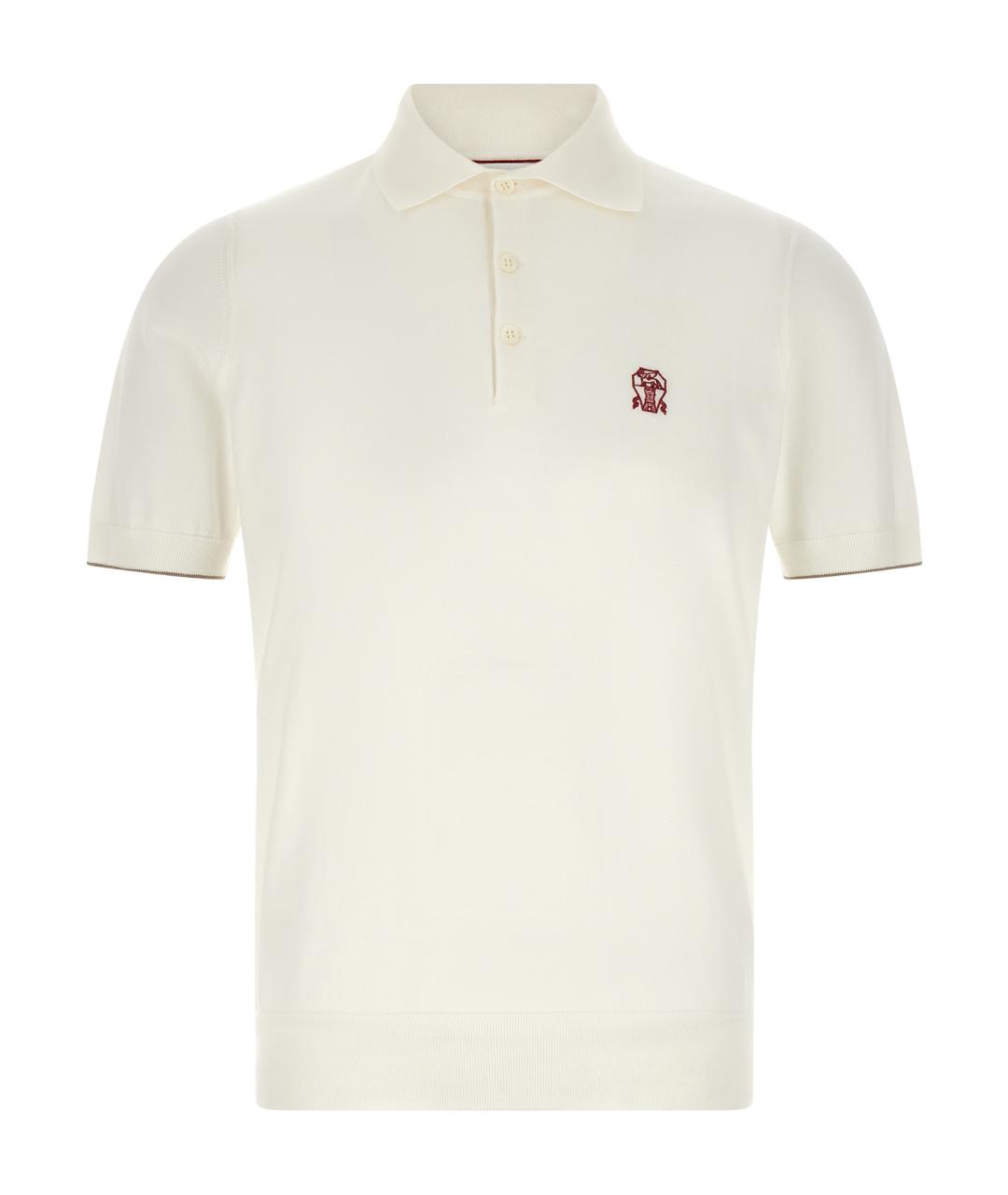 BRUNELLO CUCINELLI Белое хлопковое поло с коротким рукавом, фото 1