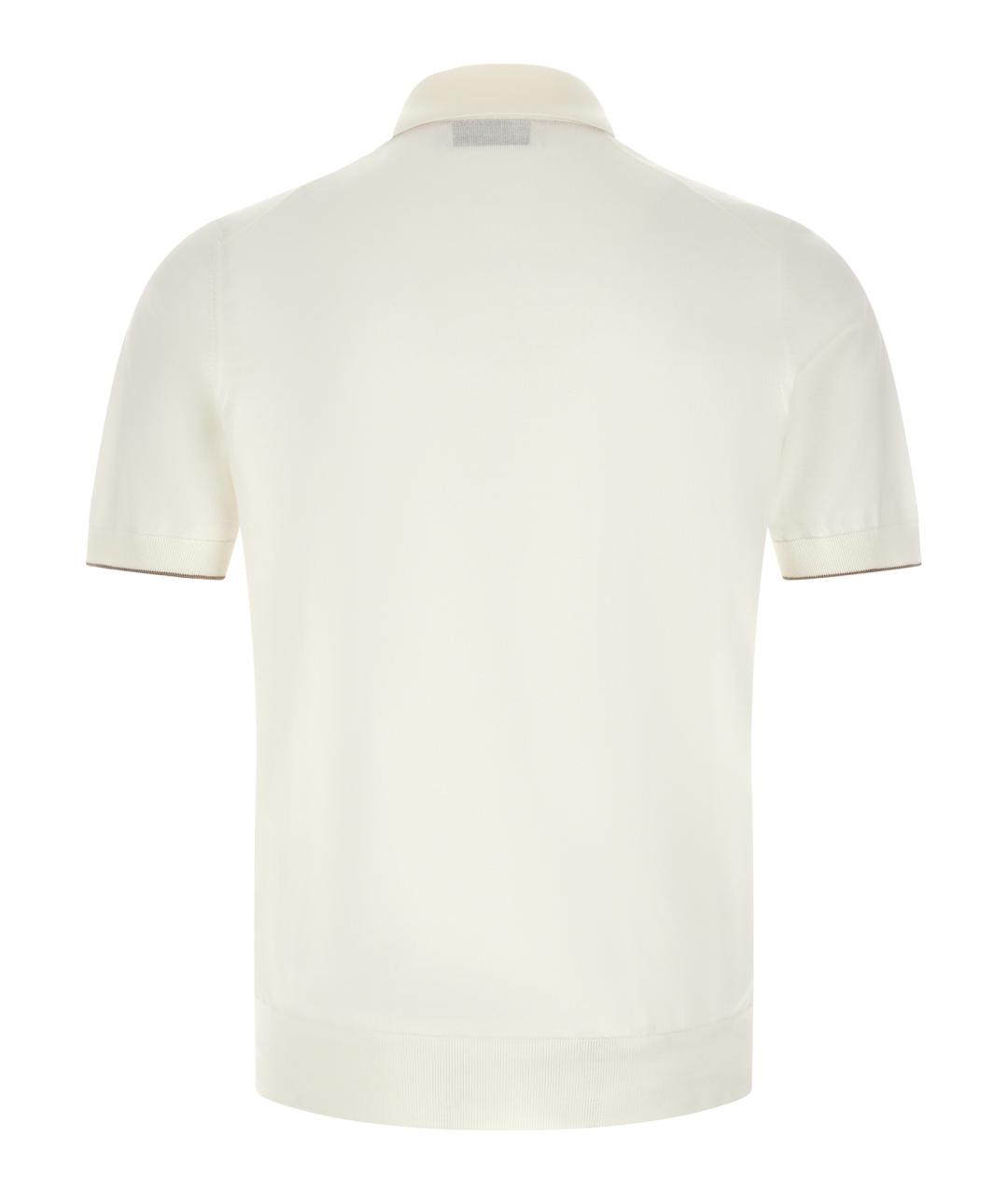 BRUNELLO CUCINELLI Белое хлопковое поло с коротким рукавом, фото 2