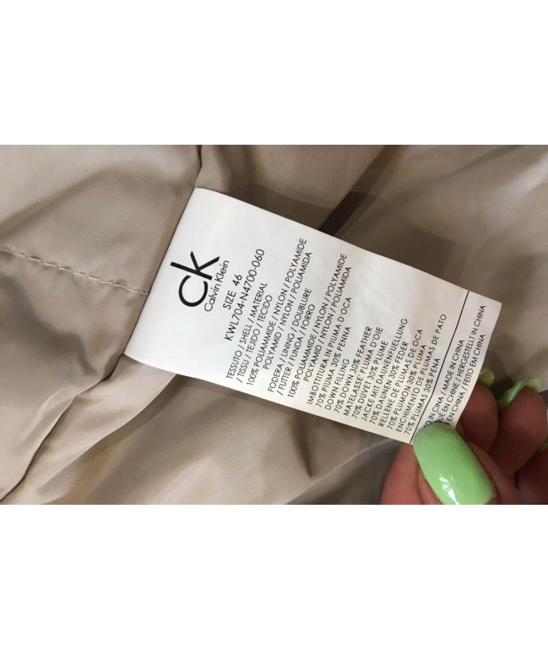 CALVIN KLEIN Бежевый полиэстеровый пуховик, фото 7