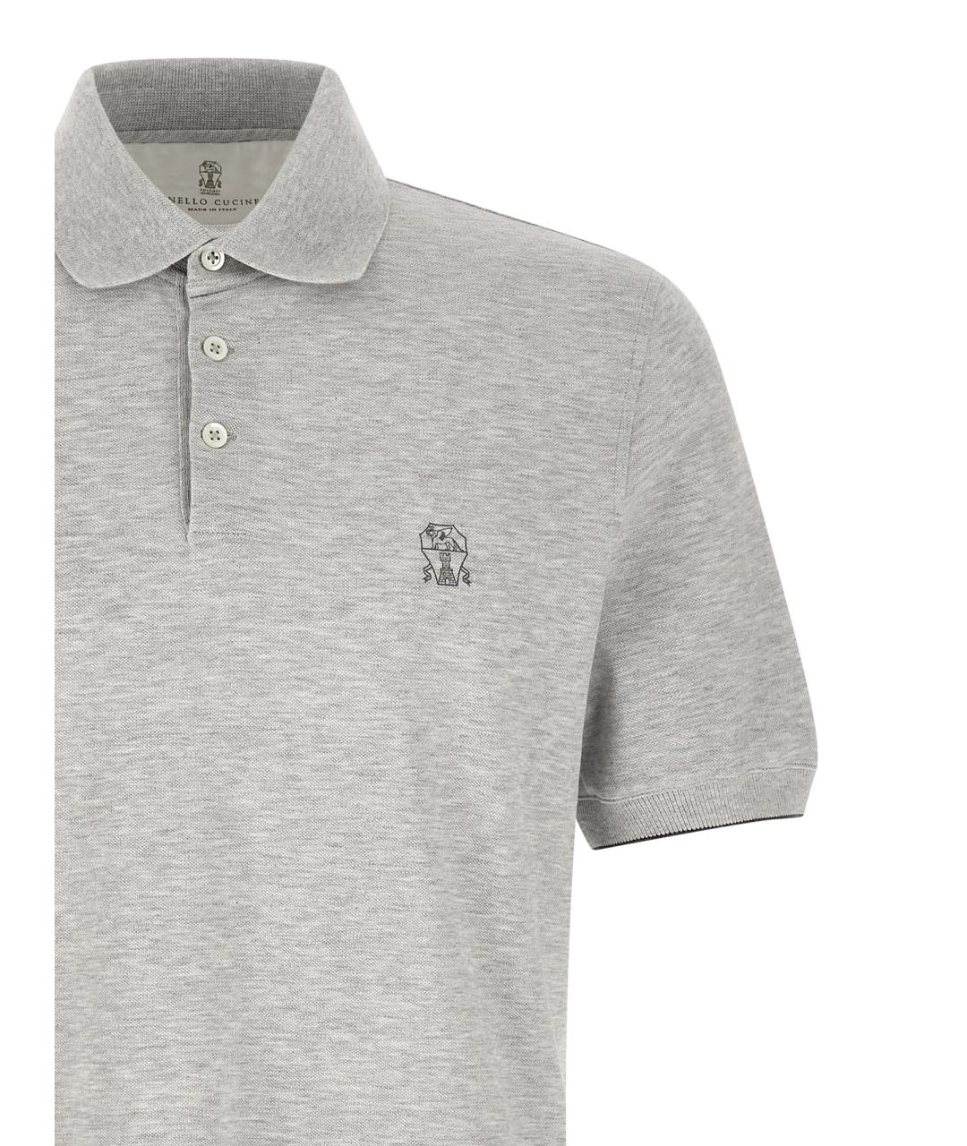 BRUNELLO CUCINELLI Серое хлопковое поло с коротким рукавом, фото 3