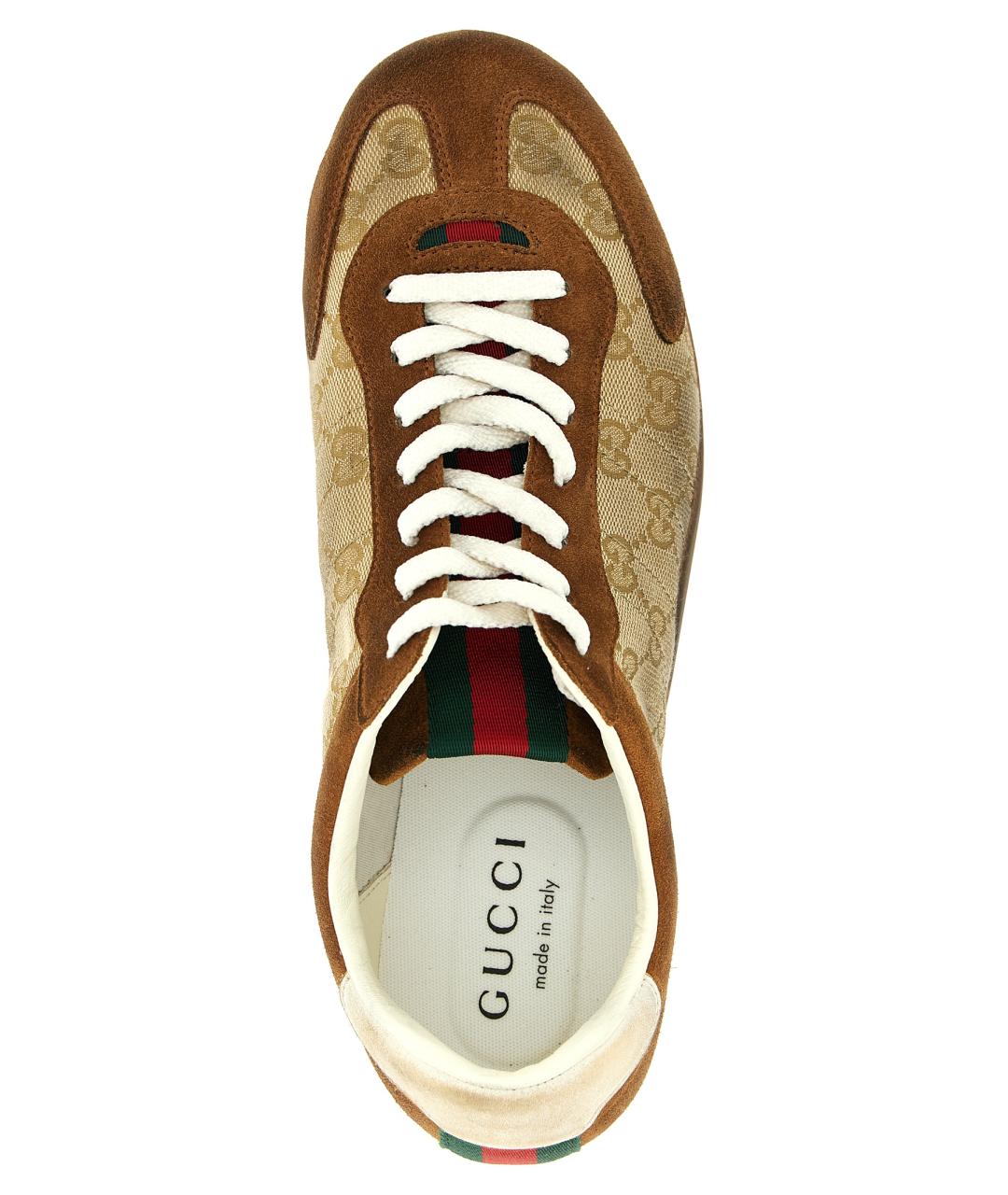 GUCCI Коричневые кожаные низкие кроссовки / кеды, фото 4