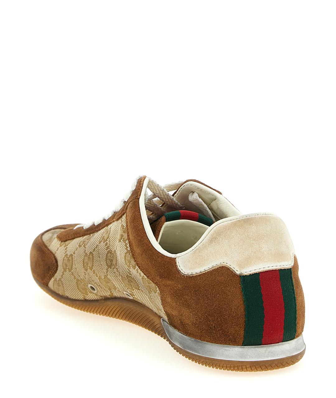 GUCCI Коричневые кожаные низкие кроссовки / кеды, фото 3