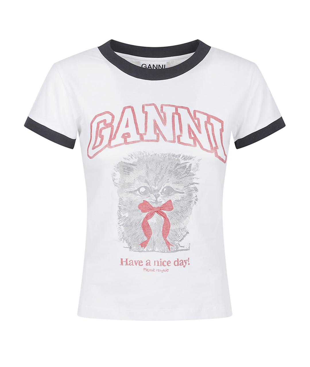 GANNI Белая хлопковая футболка, фото 1