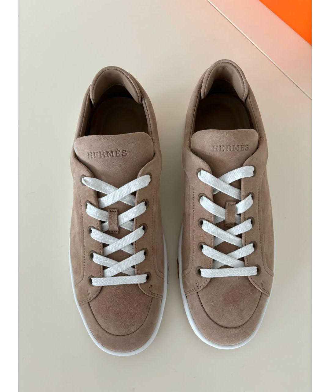 HERMES Бежевые замшевые кеды, фото 2