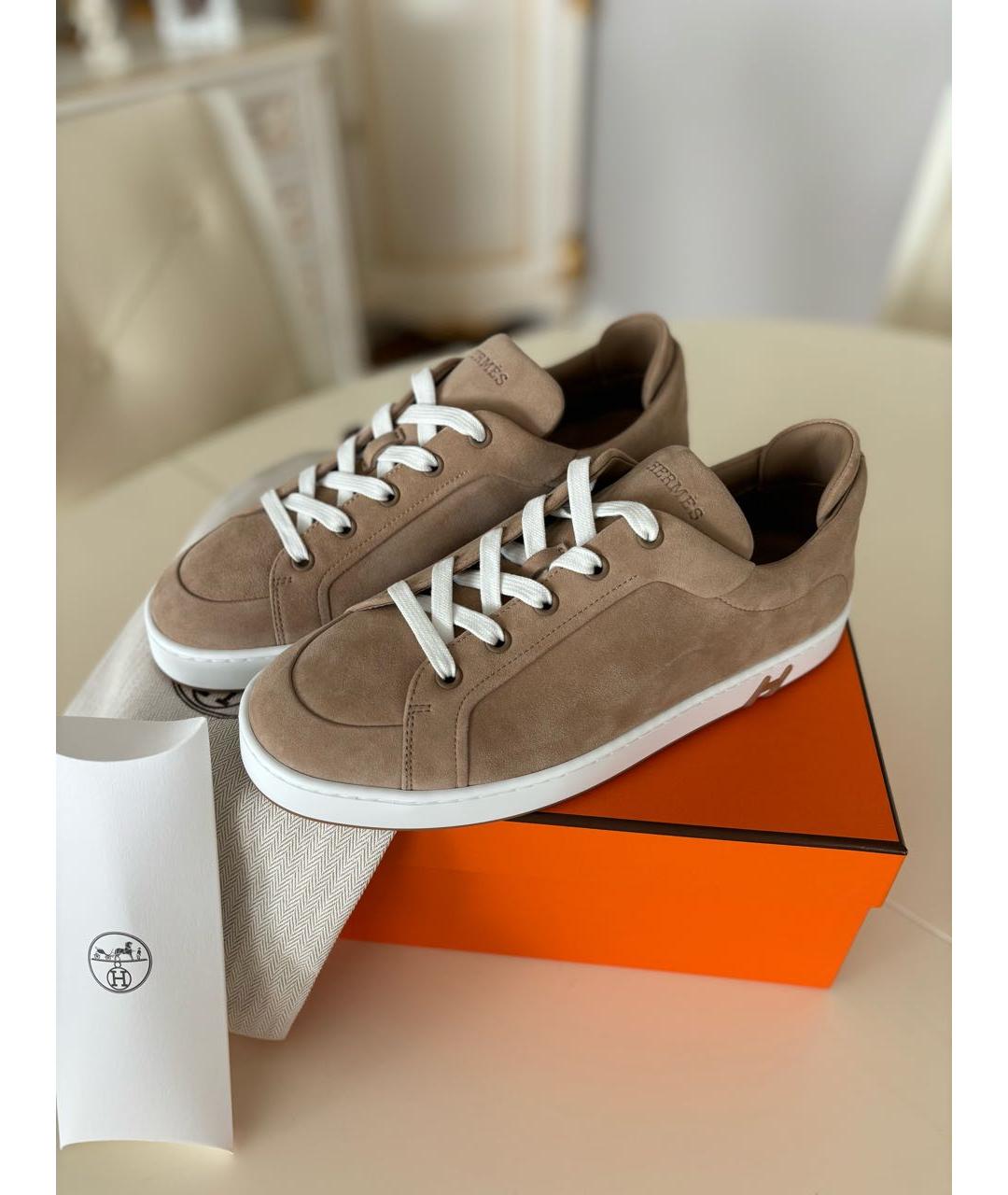 HERMES Бежевые замшевые кеды, фото 8