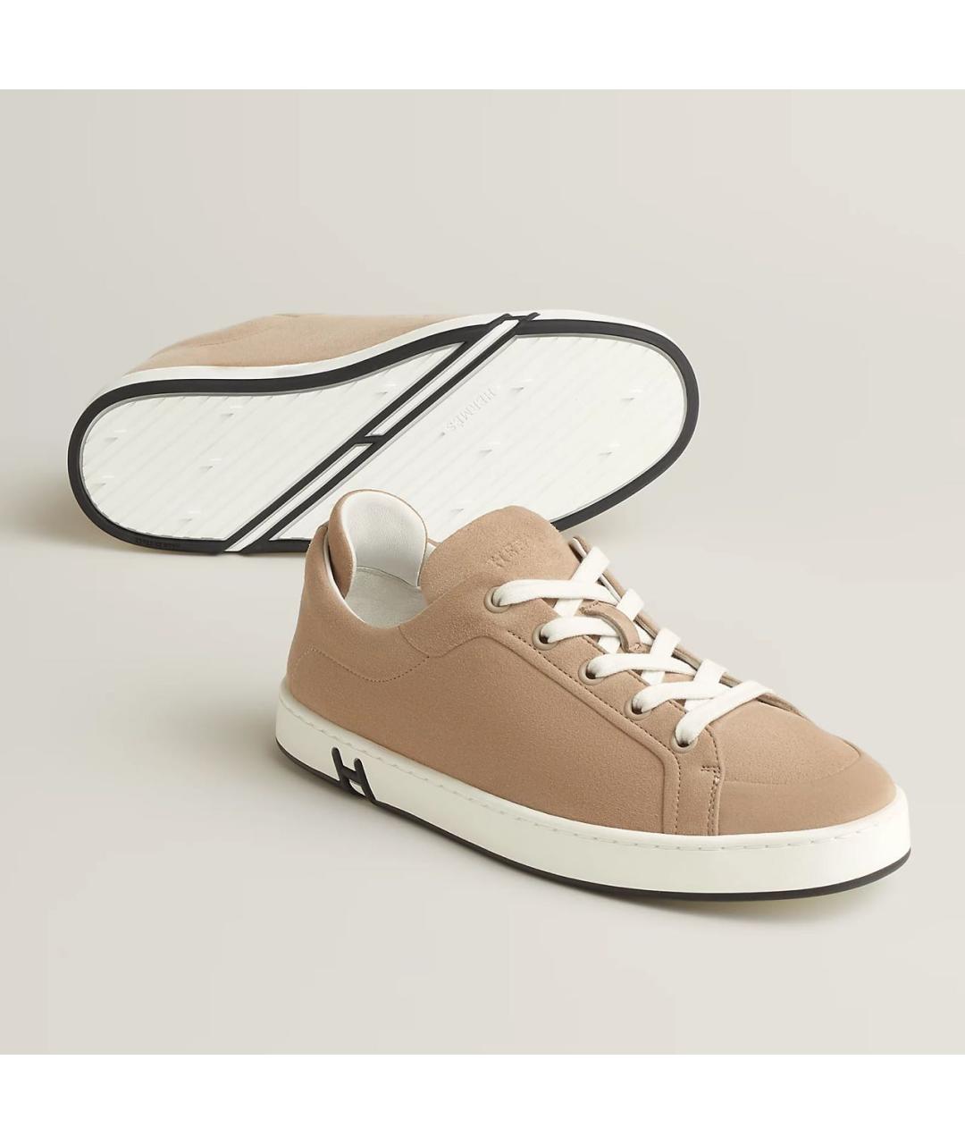 HERMES Бежевые замшевые кеды, фото 9