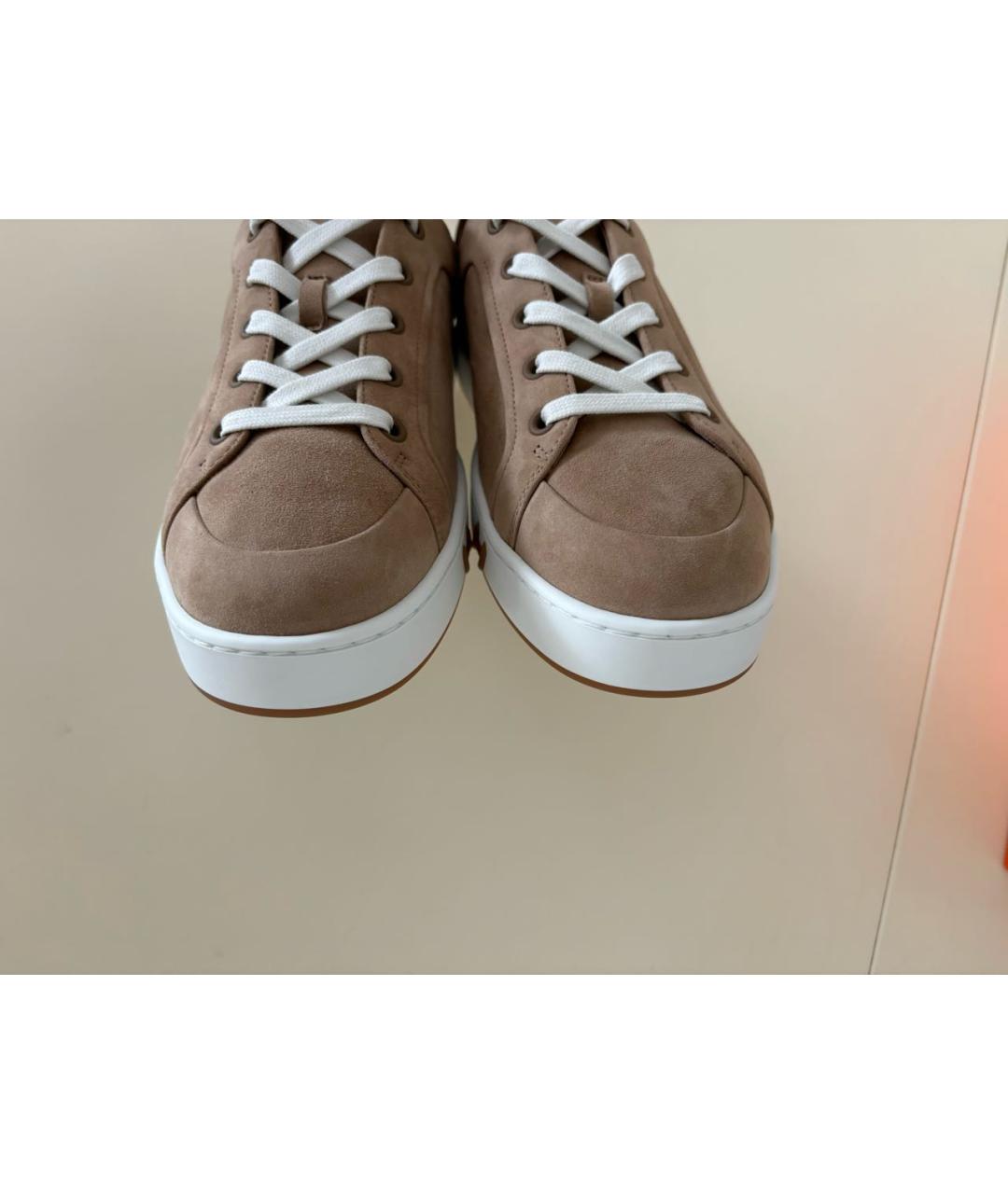 HERMES Бежевые замшевые кеды, фото 3