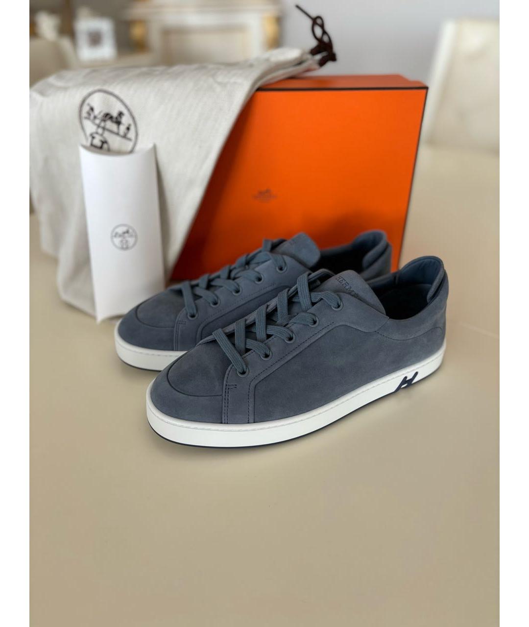 HERMES Синие замшевые кеды, фото 8