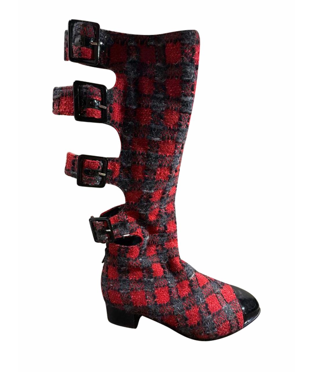 CHANEL Красные текстильные сапоги, фото 1