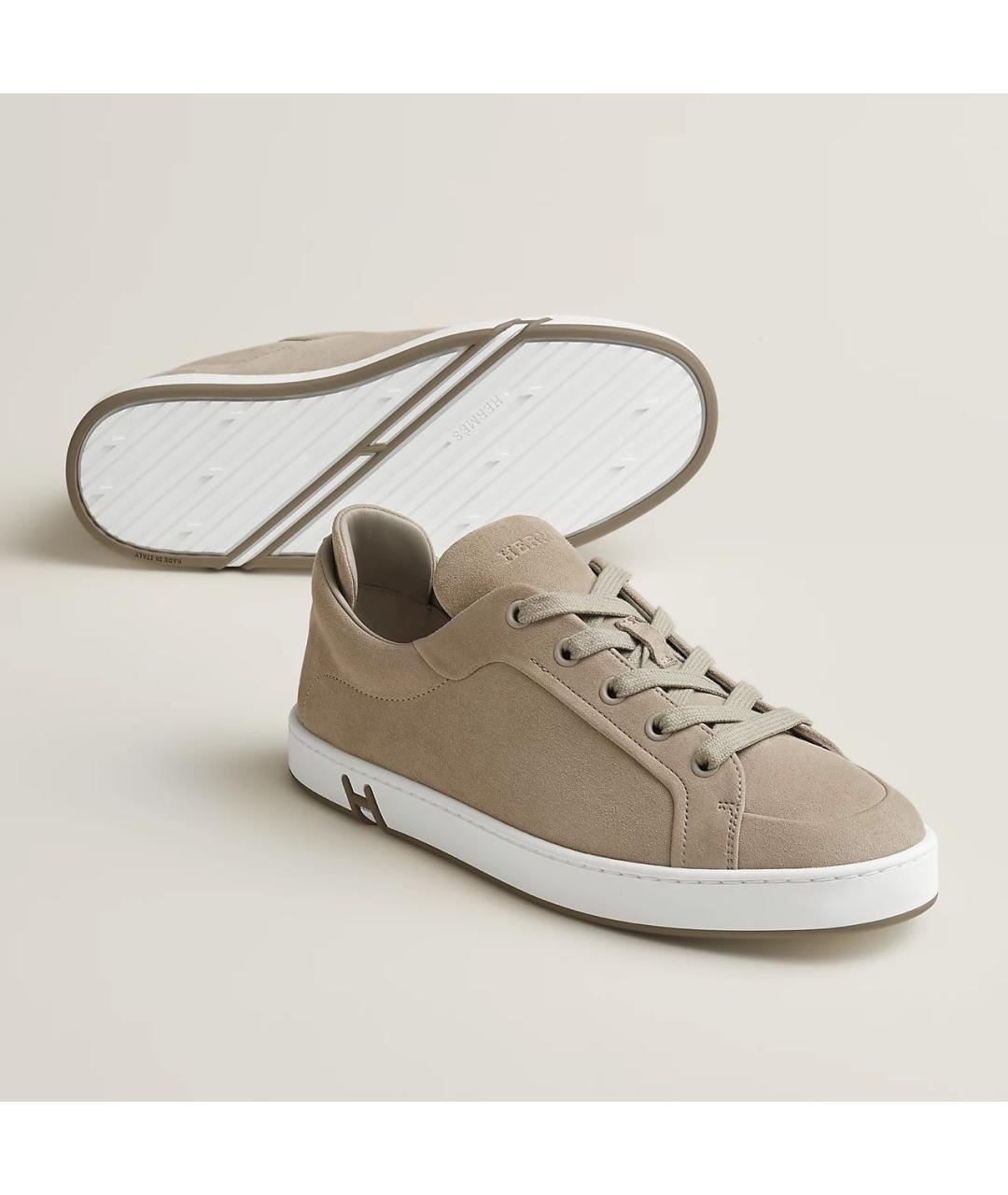 HERMES Хаки замшевые кеды, фото 2