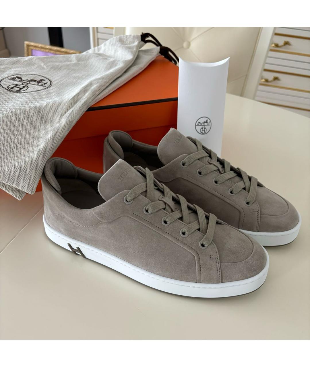 HERMES Хаки замшевые кеды, фото 9