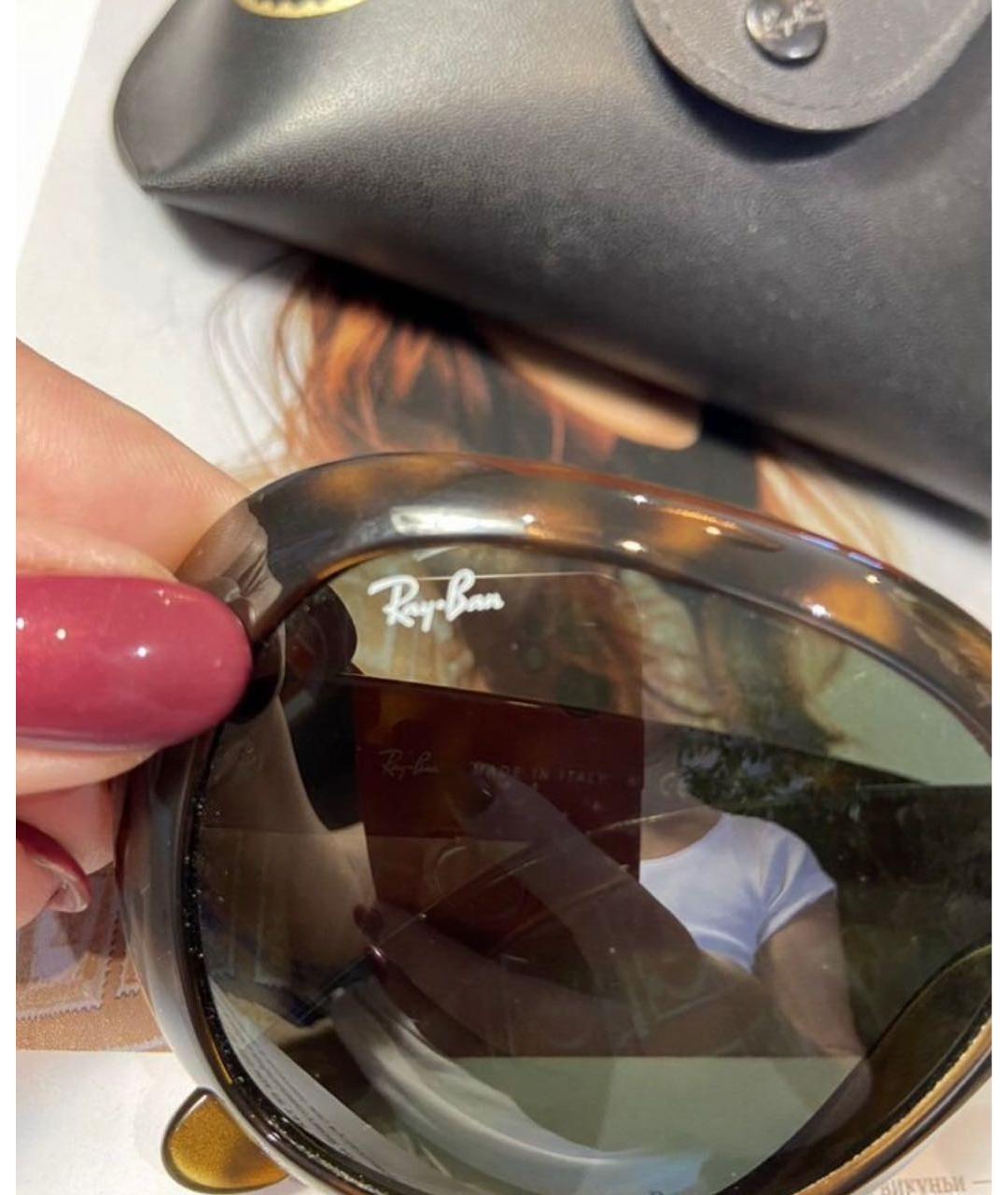 RAY BAN Коричневые пластиковые солнцезащитные очки, фото 7