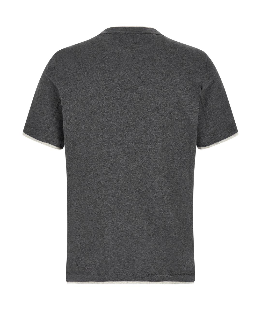 BRUNELLO CUCINELLI Серая хлопковая футболка, фото 2