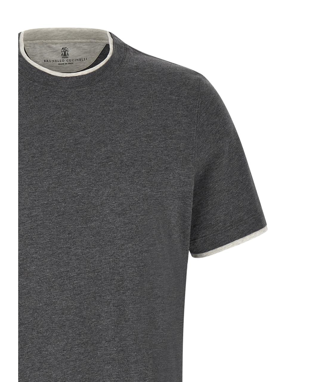 BRUNELLO CUCINELLI Серая хлопковая футболка, фото 3