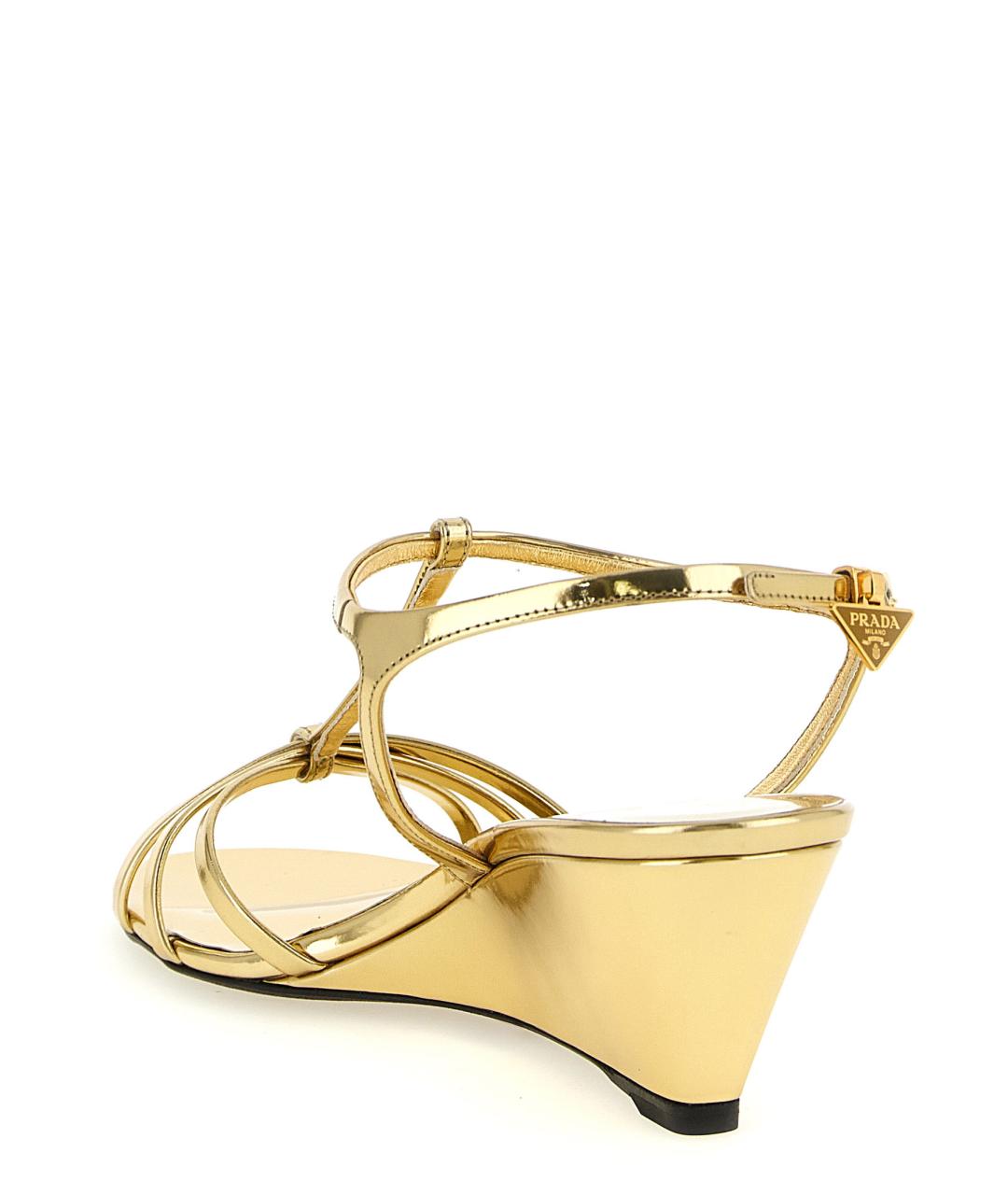 PRADA Золотые кожаные босоножки, фото 3