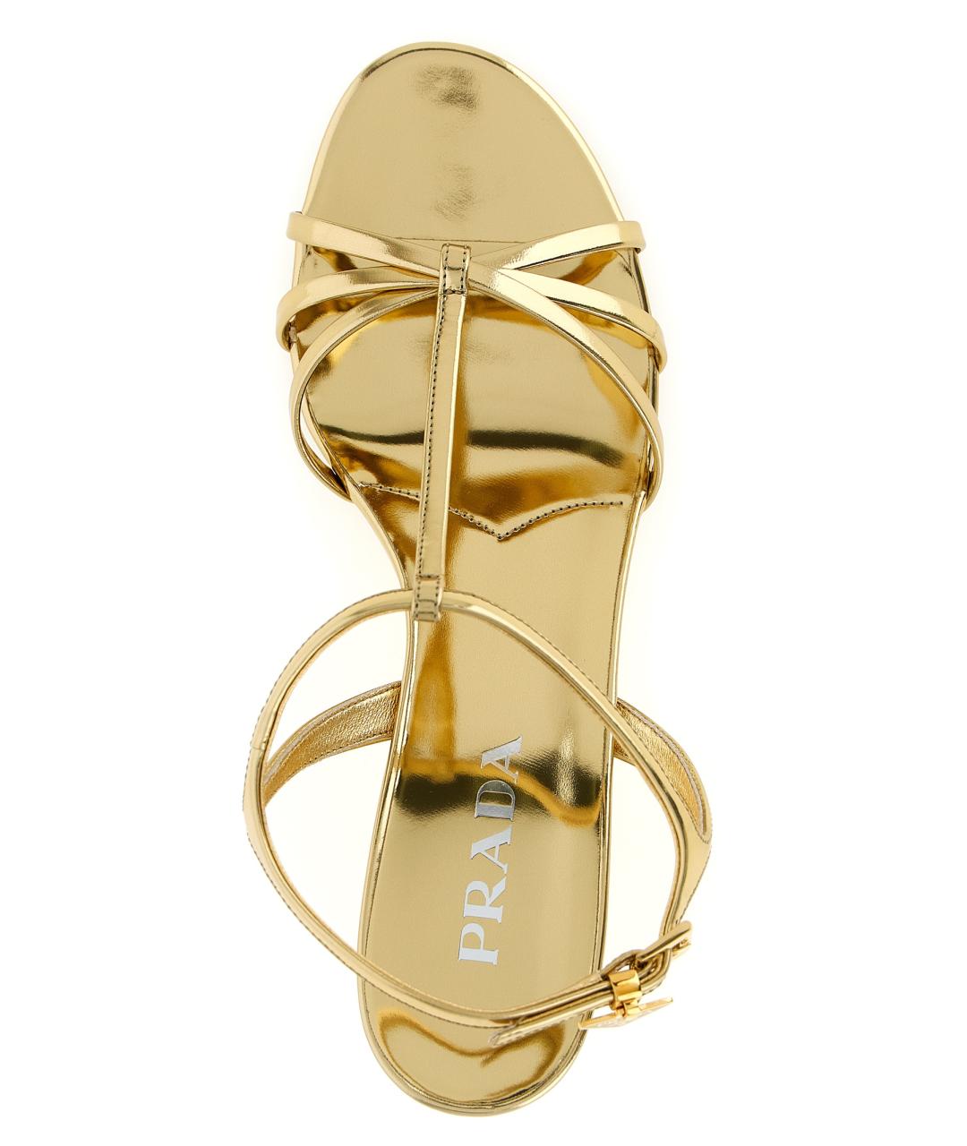 PRADA Золотые кожаные босоножки, фото 4