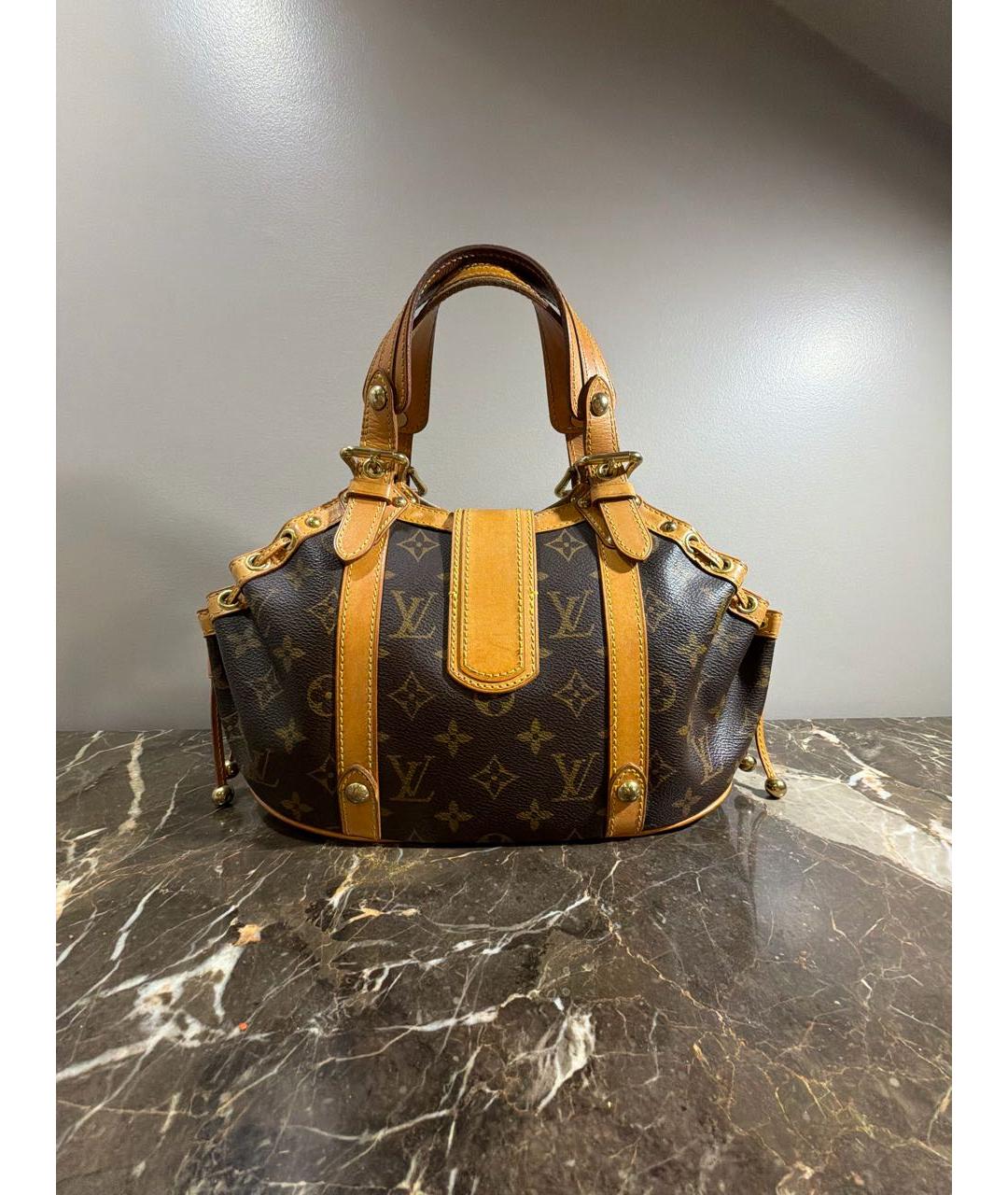 LOUIS VUITTON Коричневая кожаная сумка с короткими ручками, фото 3