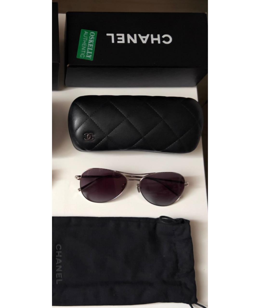 CHANEL Серебряные металлические солнцезащитные очки, фото 8