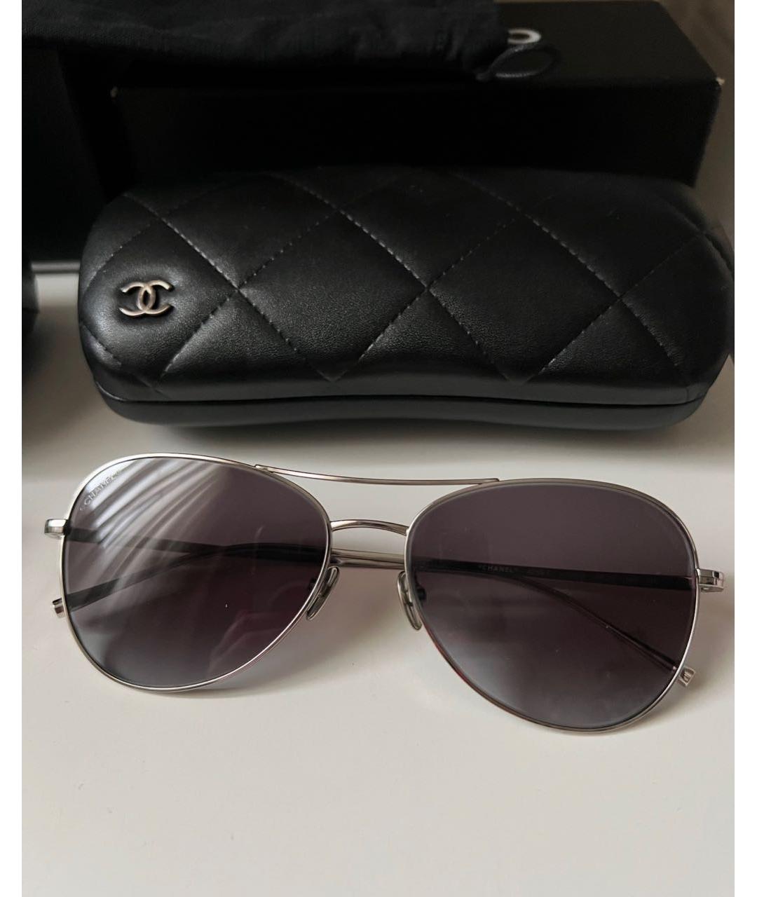 CHANEL Серебряные металлические солнцезащитные очки, фото 4