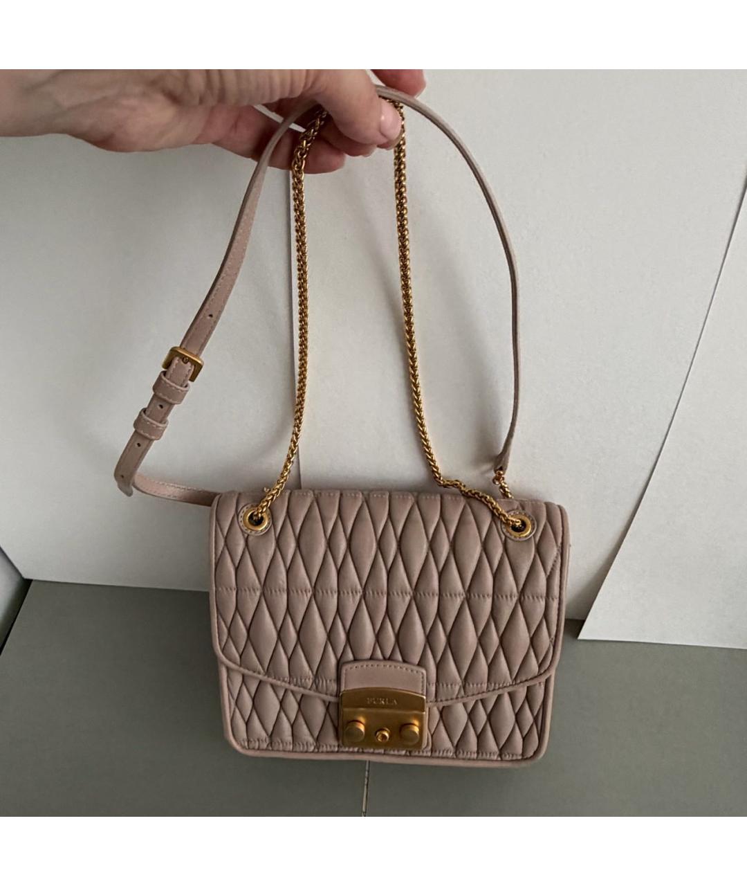 FURLA Бежевая кожаная сумка через плечо, фото 5