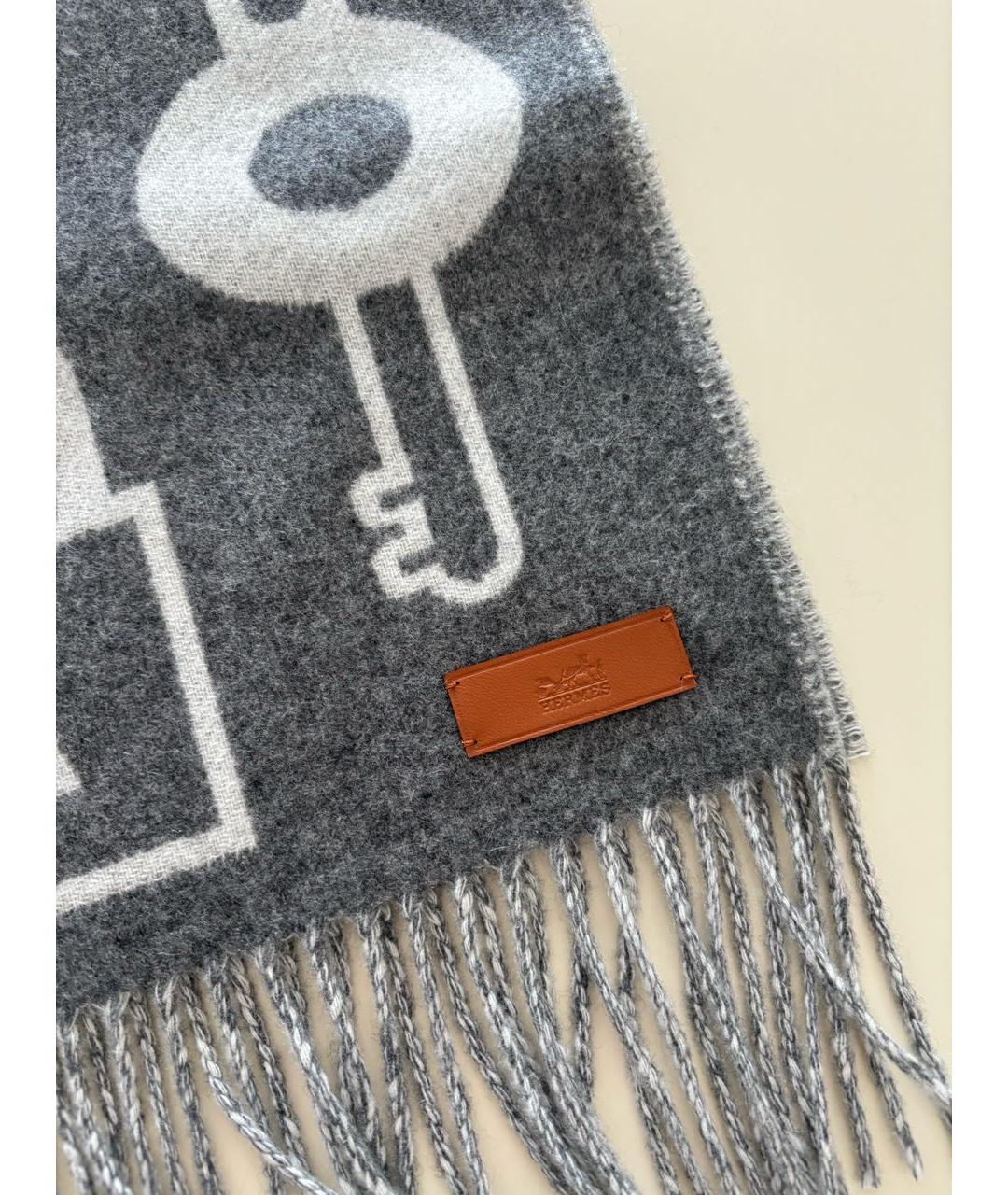 HERMES Серый кашемировый шарф, фото 3