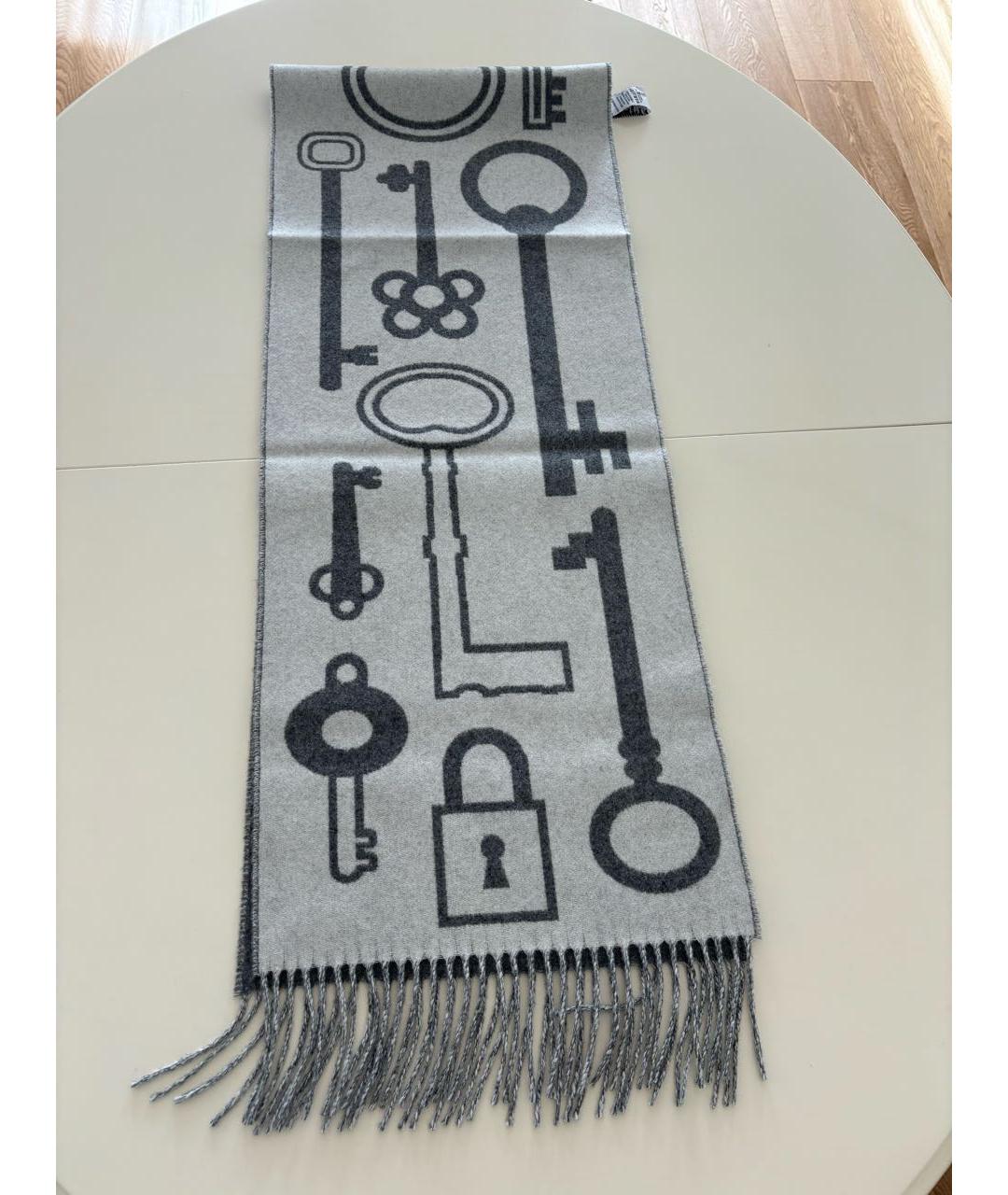 HERMES Серый кашемировый шарф, фото 4