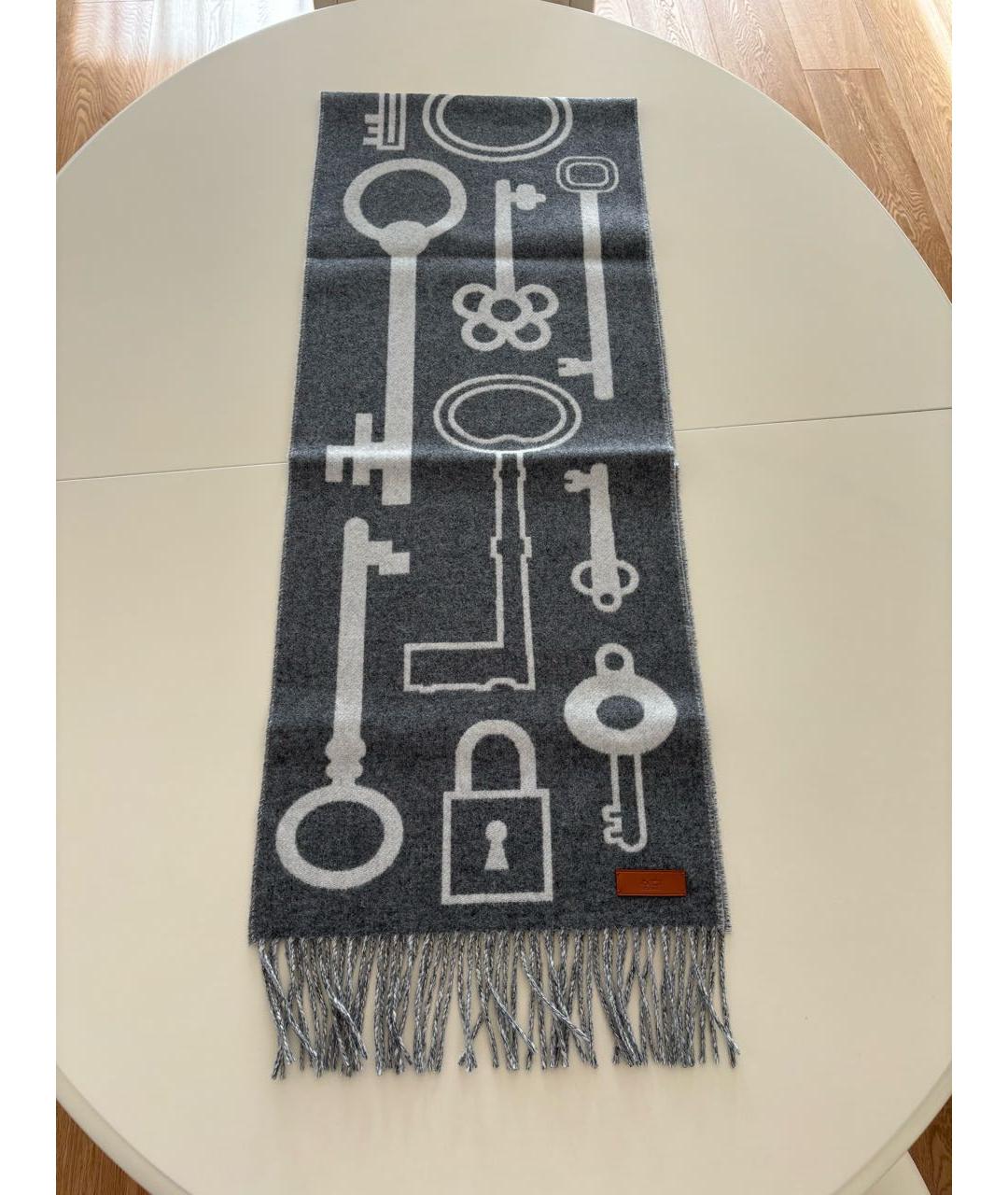 HERMES Серый кашемировый шарф, фото 2