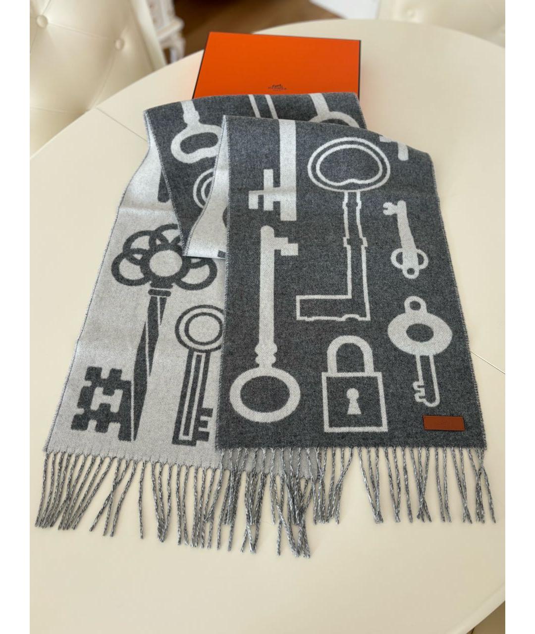 HERMES Серый кашемировый шарф, фото 7