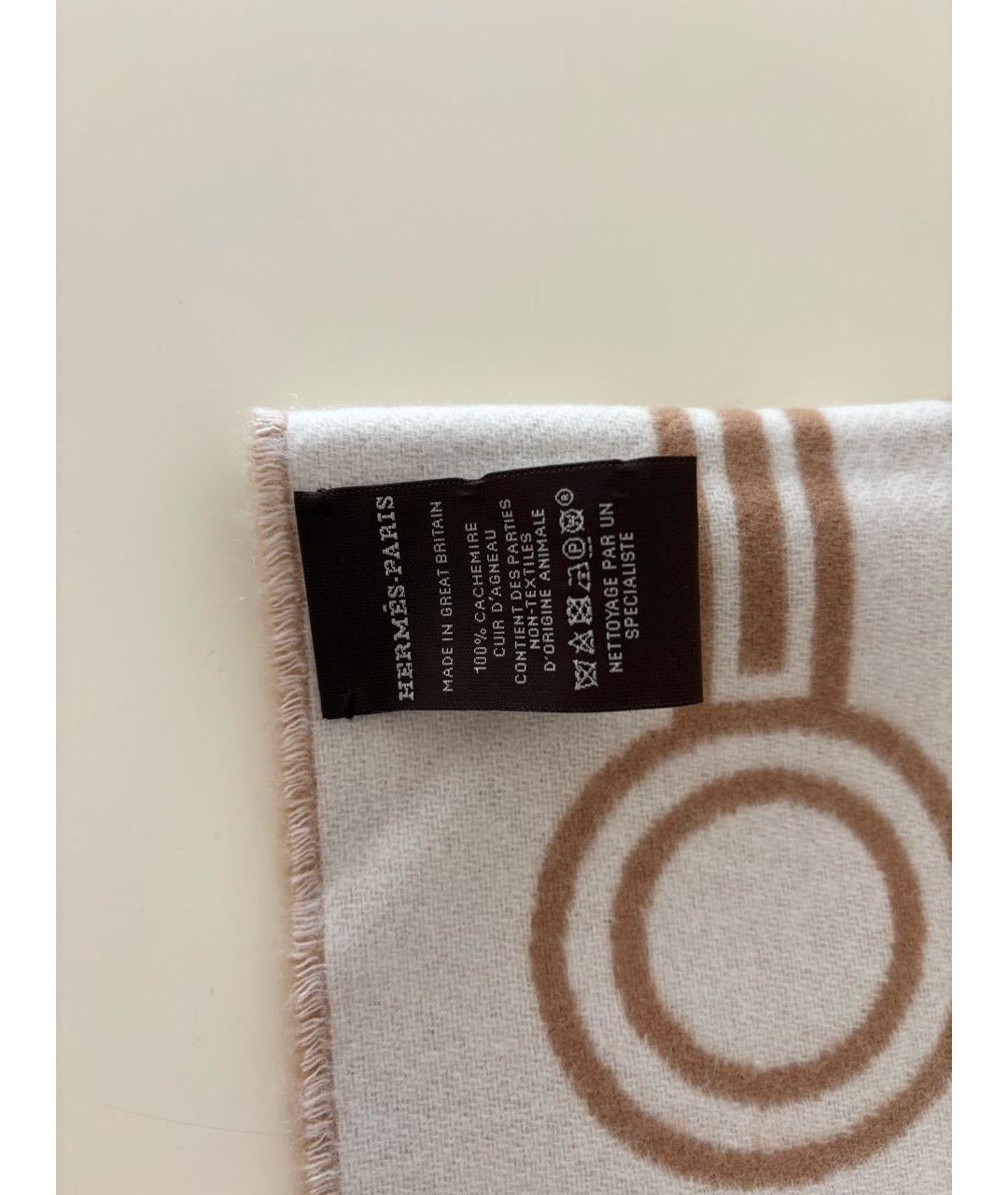 HERMES Бежевый кашемировый шарф, фото 5