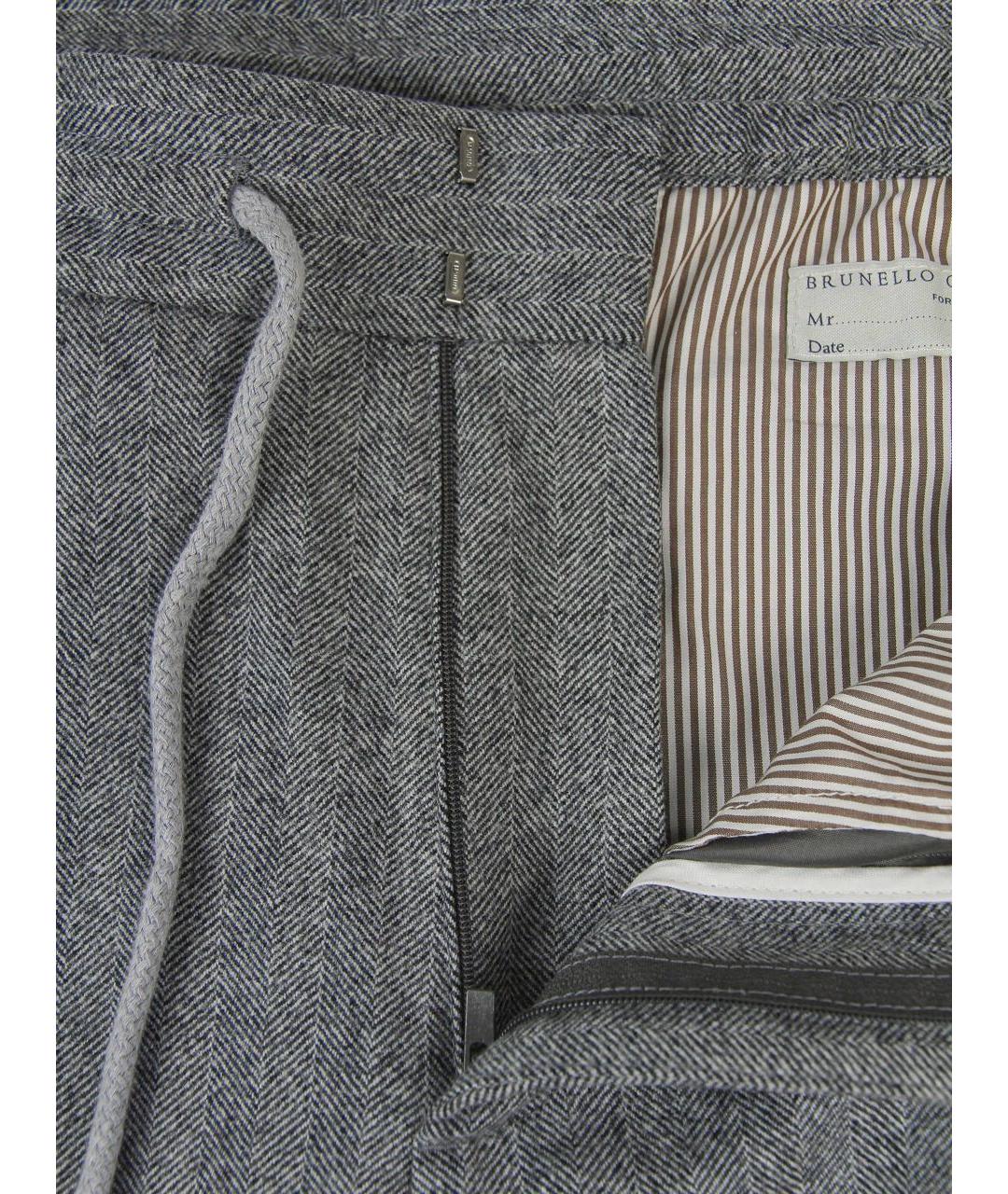 BRUNELLO CUCINELLI Серые шерстяные повседневные брюки, фото 4
