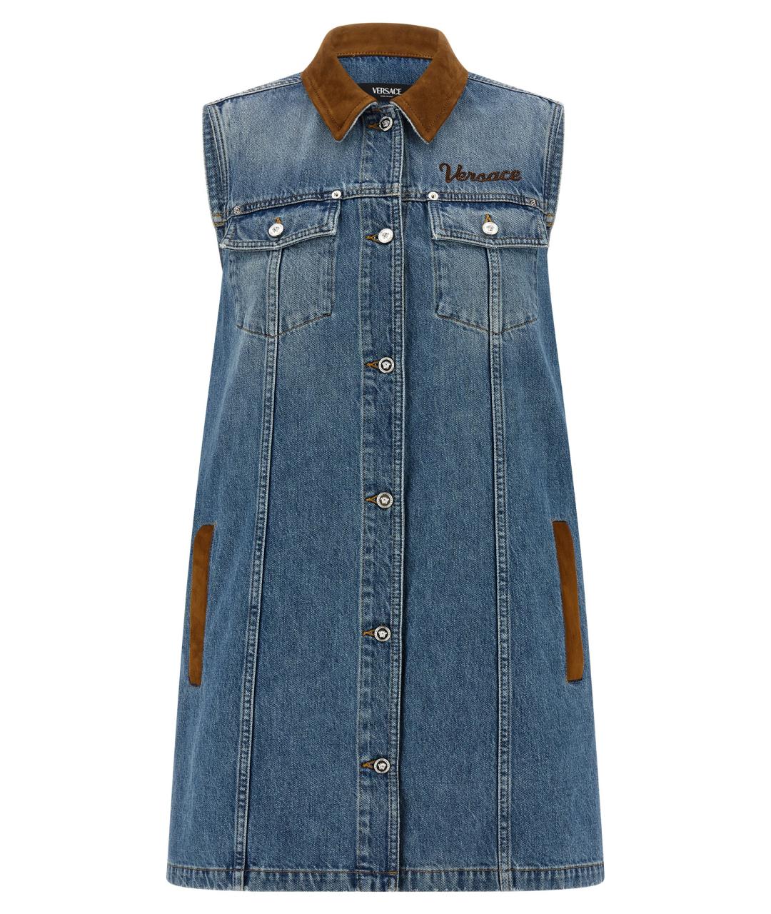 VERSACE Синее хлопковое повседневное платье, фото 1