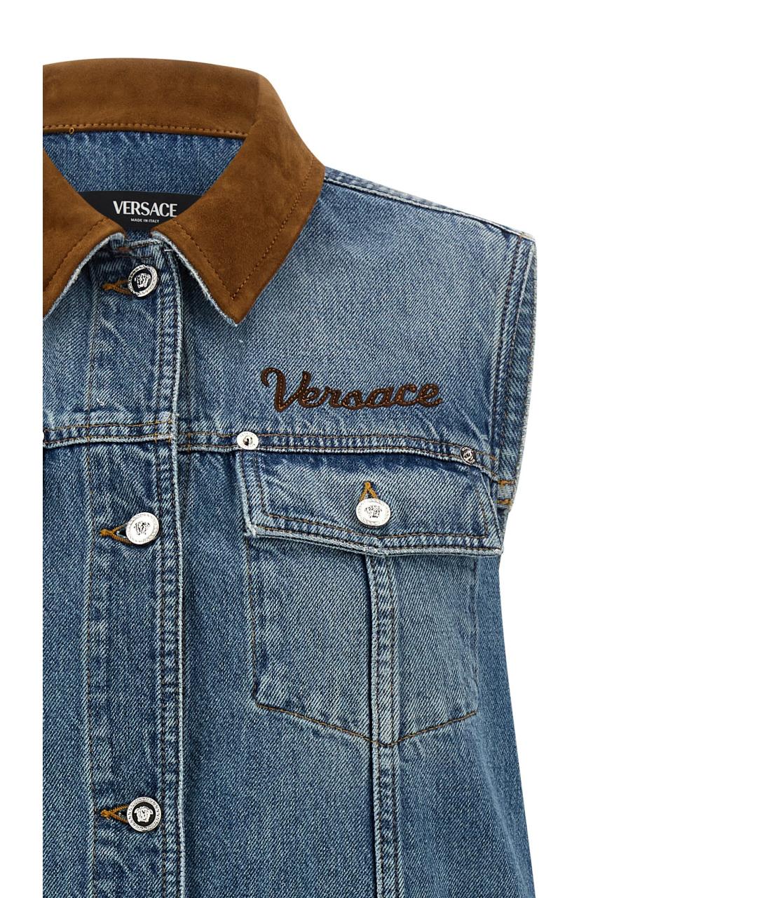 VERSACE Синее хлопковое повседневное платье, фото 3