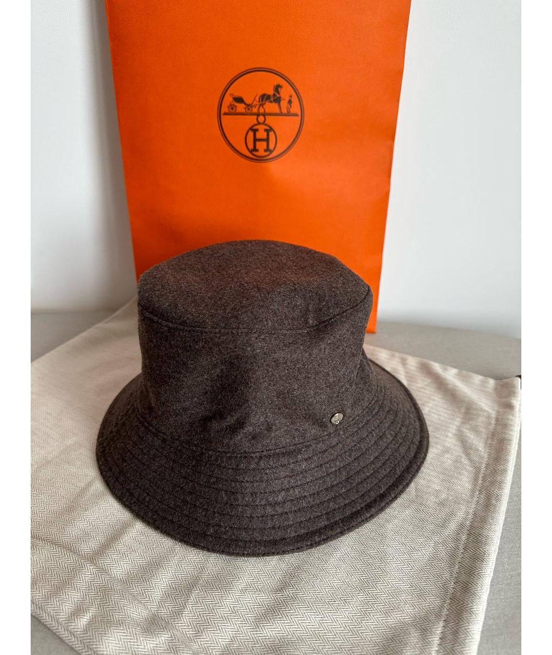 HERMES Коричневая шерстяная панама, фото 9