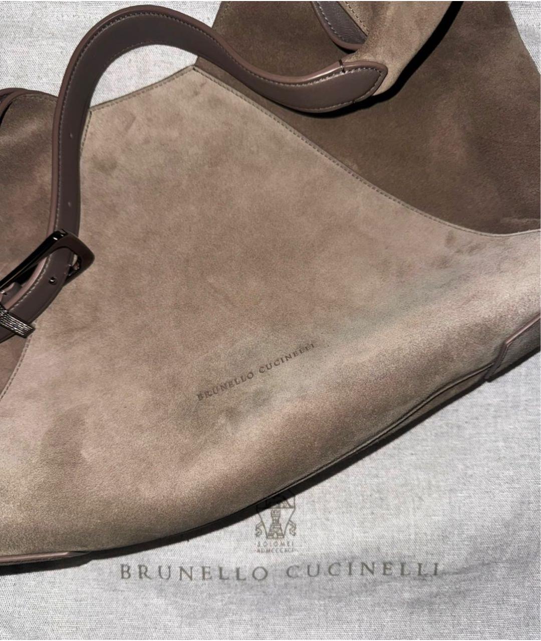 BRUNELLO CUCINELLI Бежевая замшевая сумка через плечо, фото 6