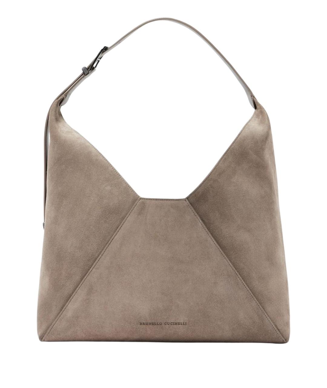 BRUNELLO CUCINELLI Бежевая замшевая сумка через плечо, фото 1